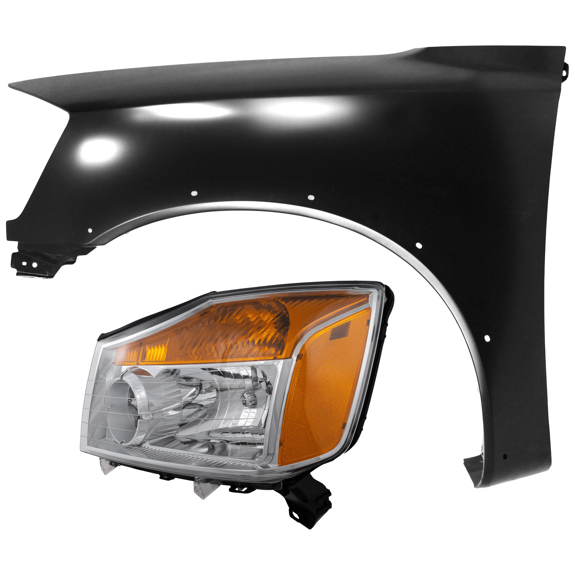 AM TITAN 08-15 HEAD LAMP LH 2 pc Kit Assembly Halogen with Fender CAPA SKU KIT 071126-115 Partslink NI2502168C NI1240192C OEM 260609FF0A F3101ZR0EA