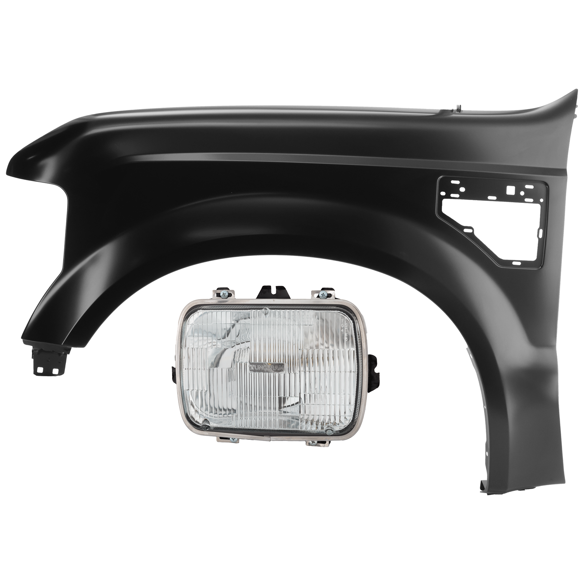 AM F 250 F 350 SUPER DUTY 08-10 HEAD LAMP LH 2 pc Kit Assembly Halogen with Fender SKU KIT 071126-116 Partslink GM2500112 FO1240259 OEM 25949657-7C3Z16006A