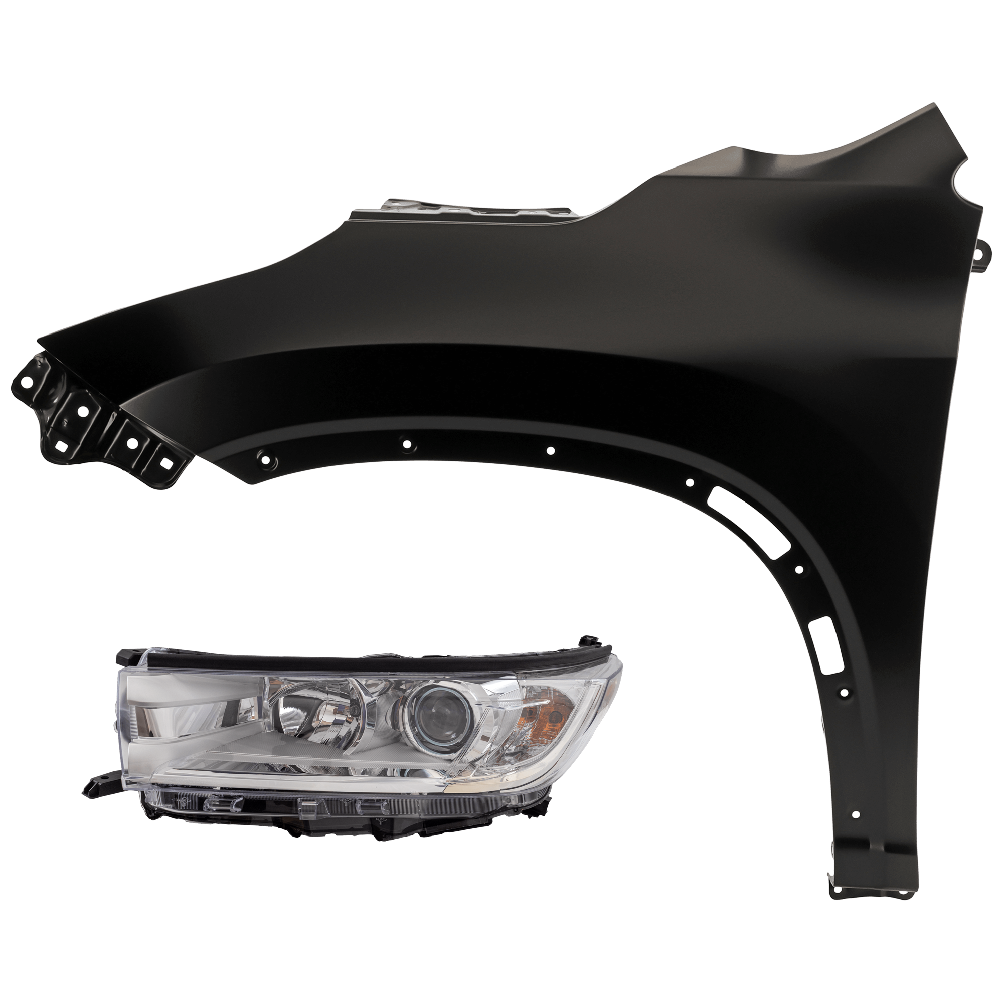 AM HIGHLANDER 17-19 HEAD LAMP LH 2 pc Kit Assembly Halogen with Fender CAPA SKU KIT 071126-121 Partslink TO2502251C TO1240251C OEM 811500E330-538020E100