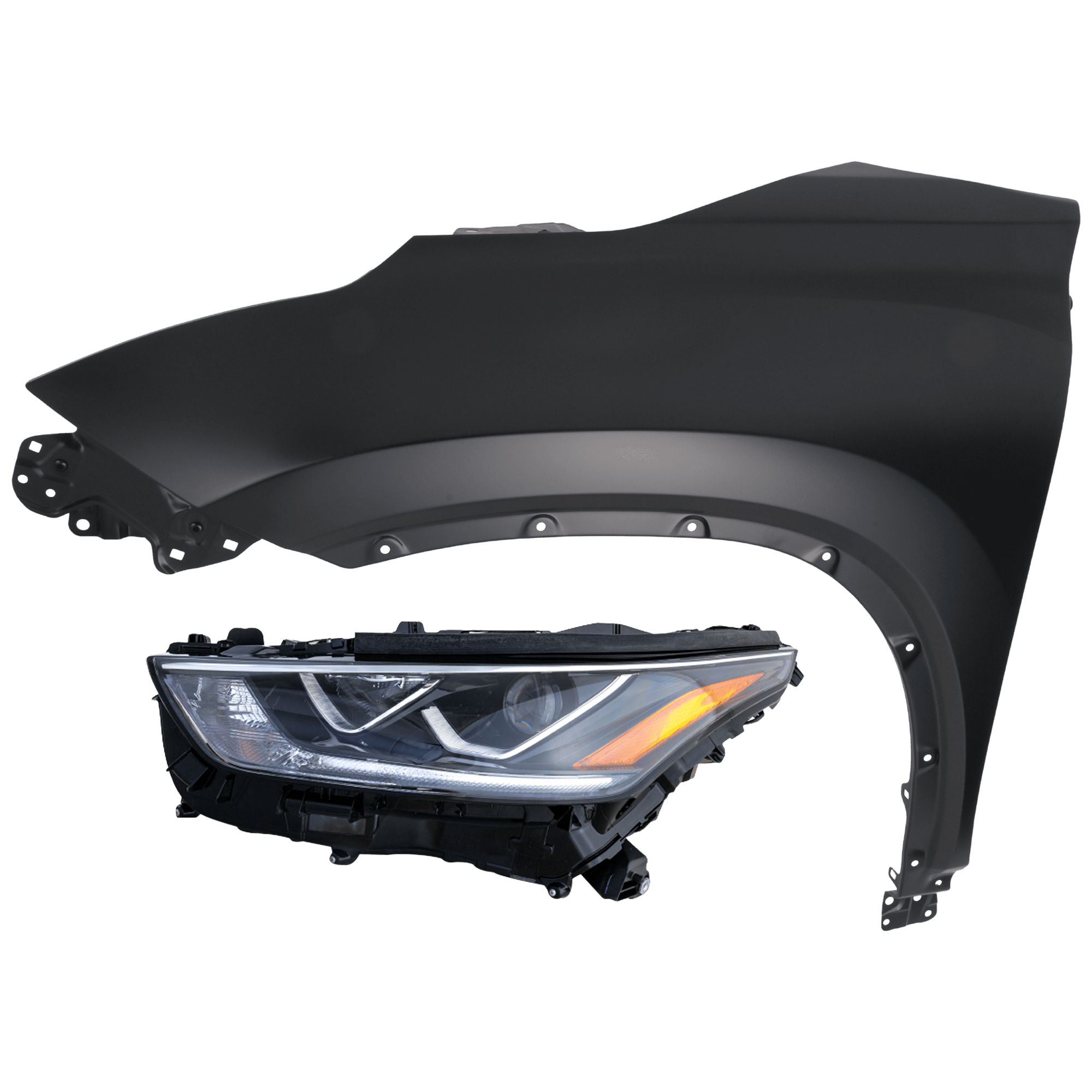 AM HIGHLANDER 20-24 HEAD LAMP LH 2 pc Kit Assembly LED with Fender SKU KIT 071126-131 Partslink TO2502294 TO1240278 OEM 811500E530-538020E160 PFM