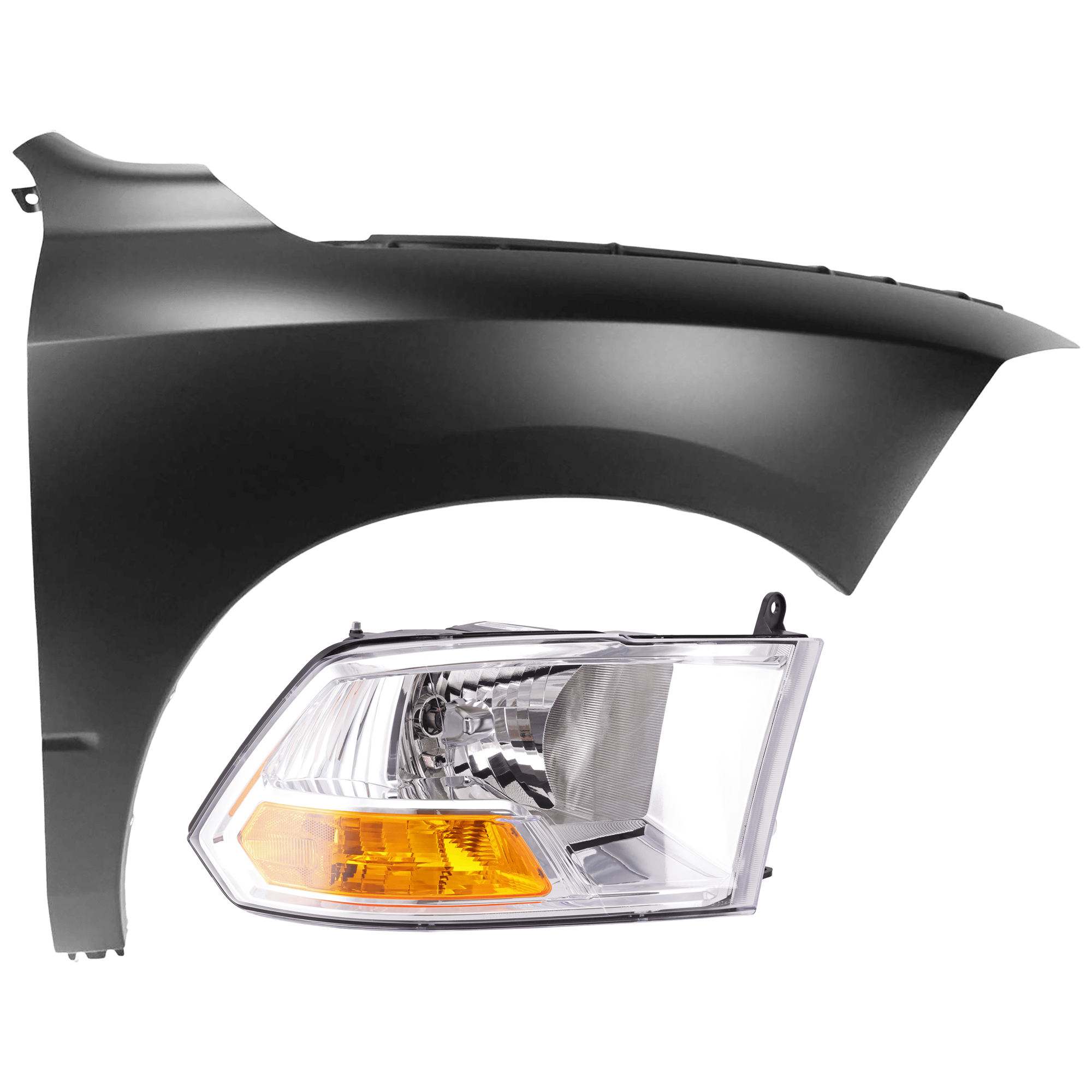 AM RAM FULL SIZE PICKUP 09-12 HEAD LAMP RH 2 pc Kit Assembly Halogen with Fender CAPA SKU KIT 071126-157 Partslink CH2503217C CH1241269C OEM 55277410AG 55277410AF 68054338