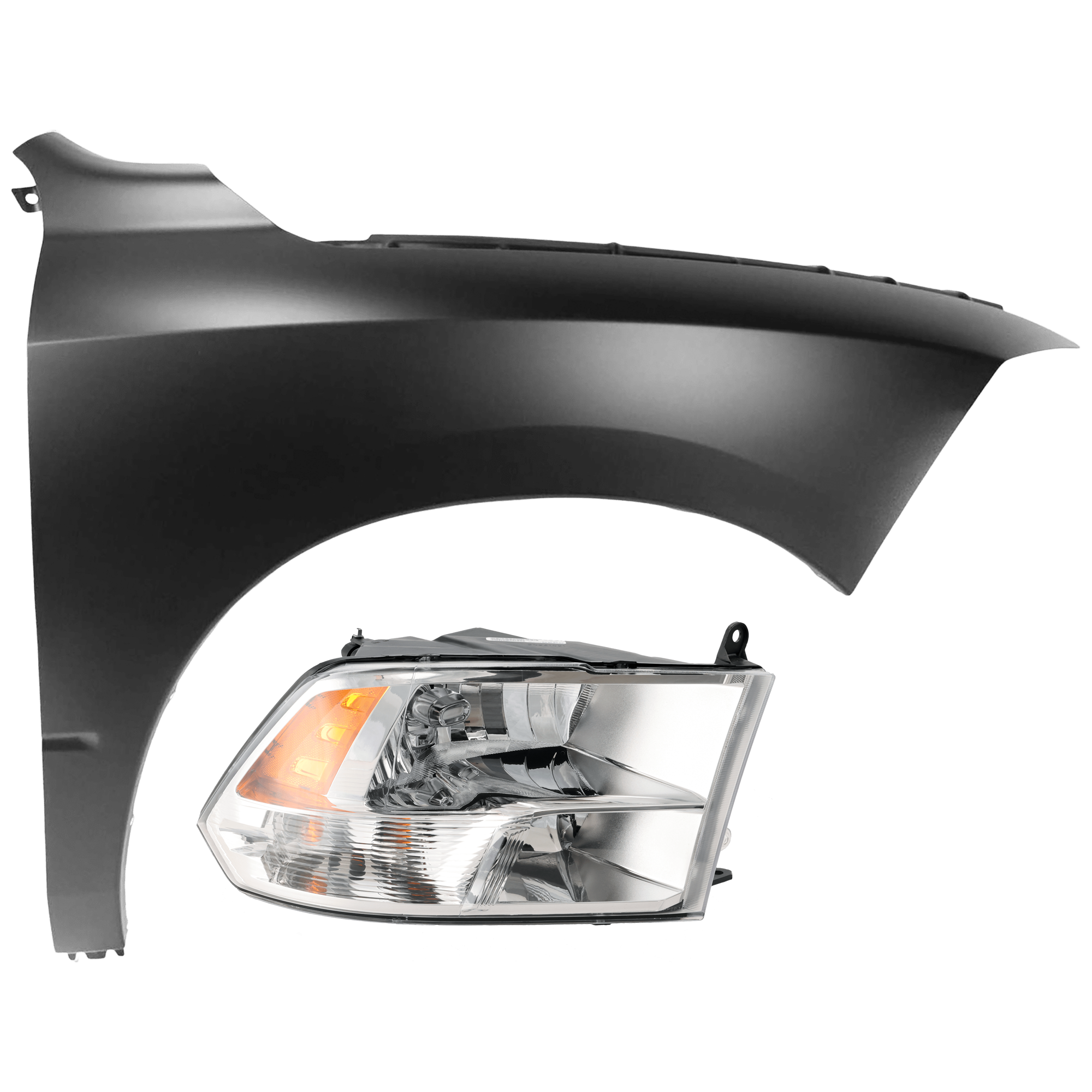 AM RAM FULL SIZE PICKUP 09-12 HEAD LAMP RH 2 pc Kit Assembly Halogen with Fender CAPA SKU KIT 071126-158 Partslink CH2503281C CH1241269C OEM 68001484AH PFM 68054338AJ 6805