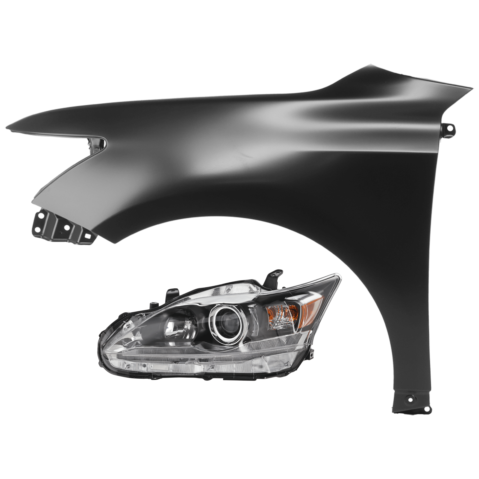 AM CT200H 11-17 HEAD LAMP LH 2 pc Kit Assembly Halogen with Fender SKU KIT 071126-172 Partslink LX2502151 LX1240122 OEM 8115076012-8115076010-53802760