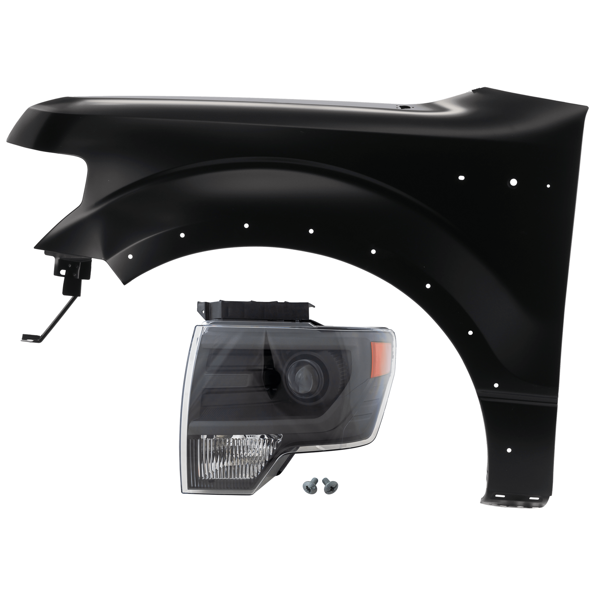 AM F 150-10-14 HEAD LAMP LH 2 pc Kit Lens and Housing HID Xenon with Fender CAPA SKU KIT 071126-175 Partslink FO2518122C FO1240273C OEM DL3Z13008CB BL3Z16006B
