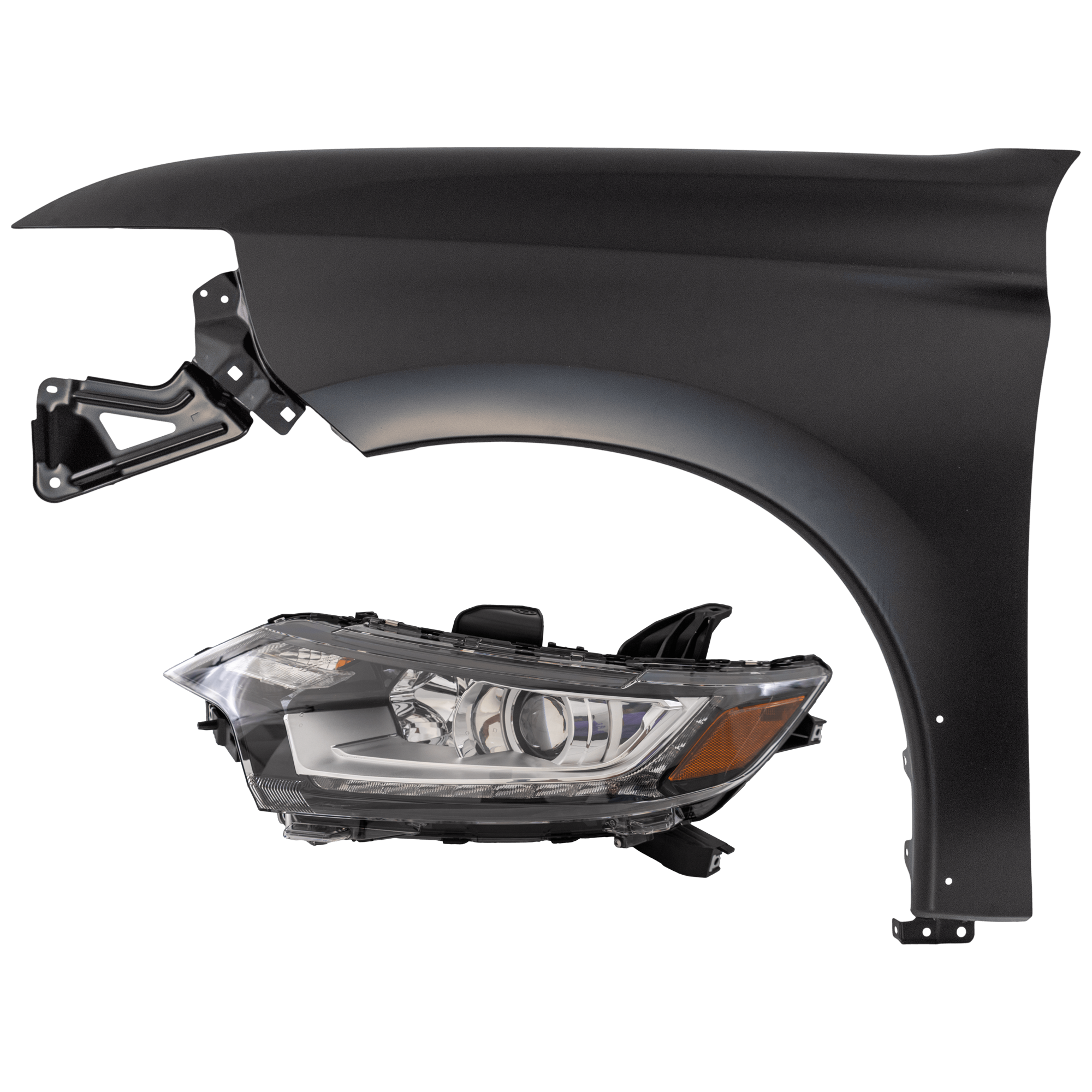 AM OUTLANDER 17-20 HEAD LAMP LH 2 pc Kit Assembly Halogen with Fender SKU KIT 071126-178 Partslink MI2502167 MI1240179 OEM 8301D245-5220K685