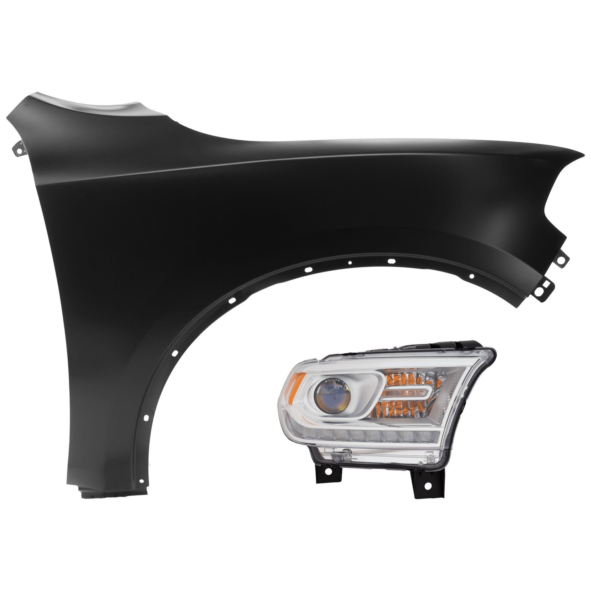 AM DURANGO 16-20 HEAD LAMP RH 2 pc Kit Assembly Halogen with Fender CAPA SKU KIT 071126-17 Partslink CH2503306C CH1241273C OEM 68299132AH 68299132AG 55369734