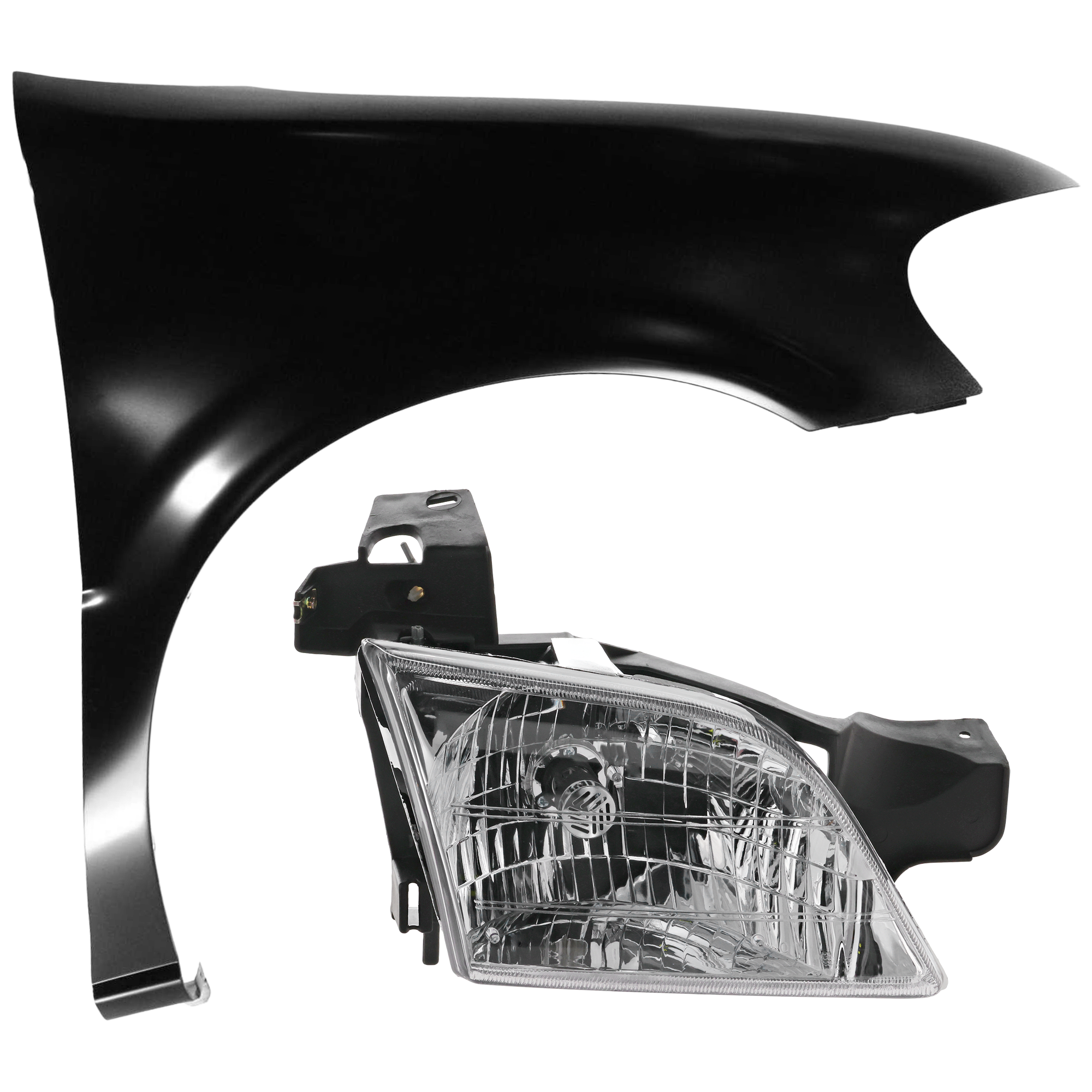 AM MONTANA 99-05 VENTURE 97-05 HEAD LAMP RH 2 pc Kit Assembly Halogen with Fender SKU KIT 071126-181 Partslink GM2503175 GM1241255 OEM 10368388-12529744-88951575