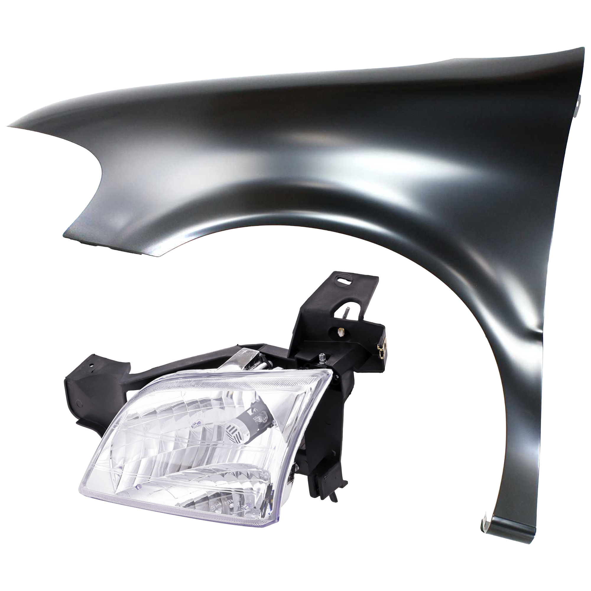 AM MONTANA 99-05 VENTURE 97-05 HEAD LAMP LH 2 pc Kit Assembly Halogen with Fender SKU KIT 071126-182 Partslink GM2502175 GM1240255 OEM 10368389-12529745