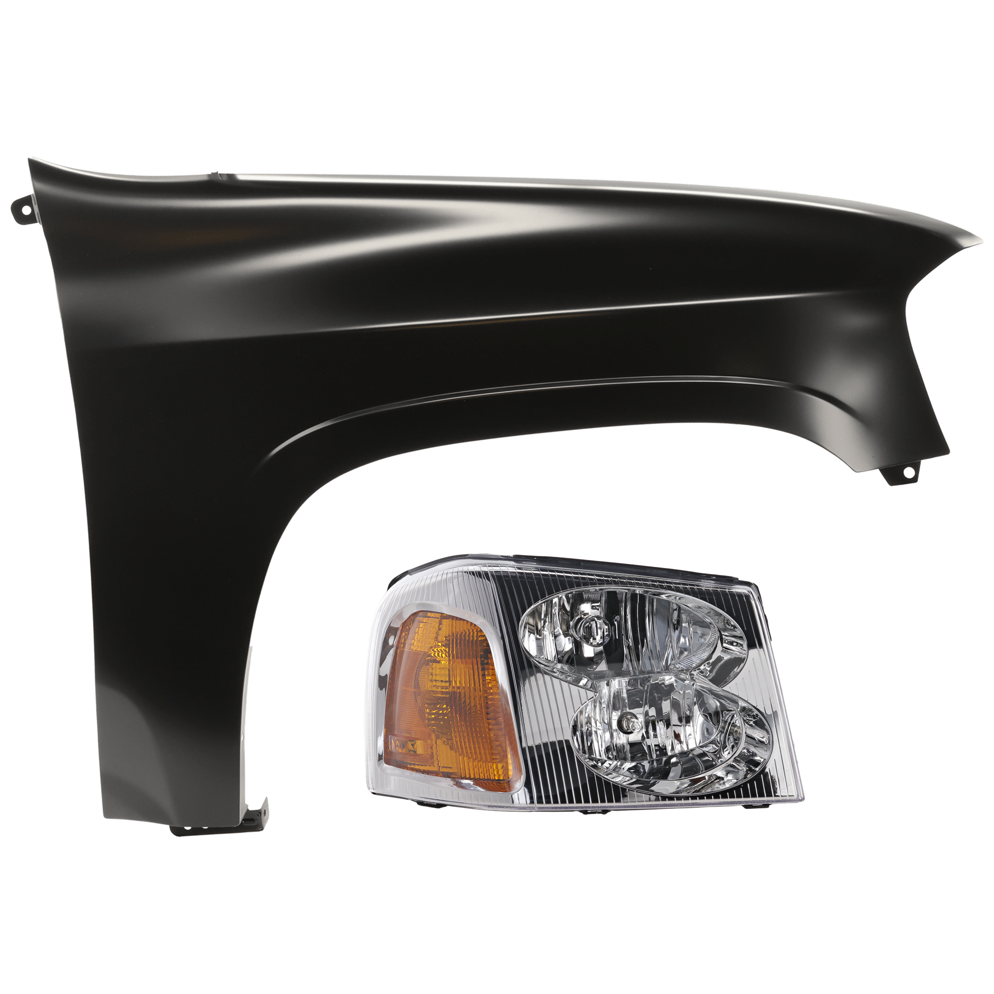 AM ENVOY 02-09 HEAD LAMP RH 2 pc Kit Assembly Halogen with Fender SKU KIT 071126-187 Partslink GM2503220 GM1241304 OEM 15866070-12477996