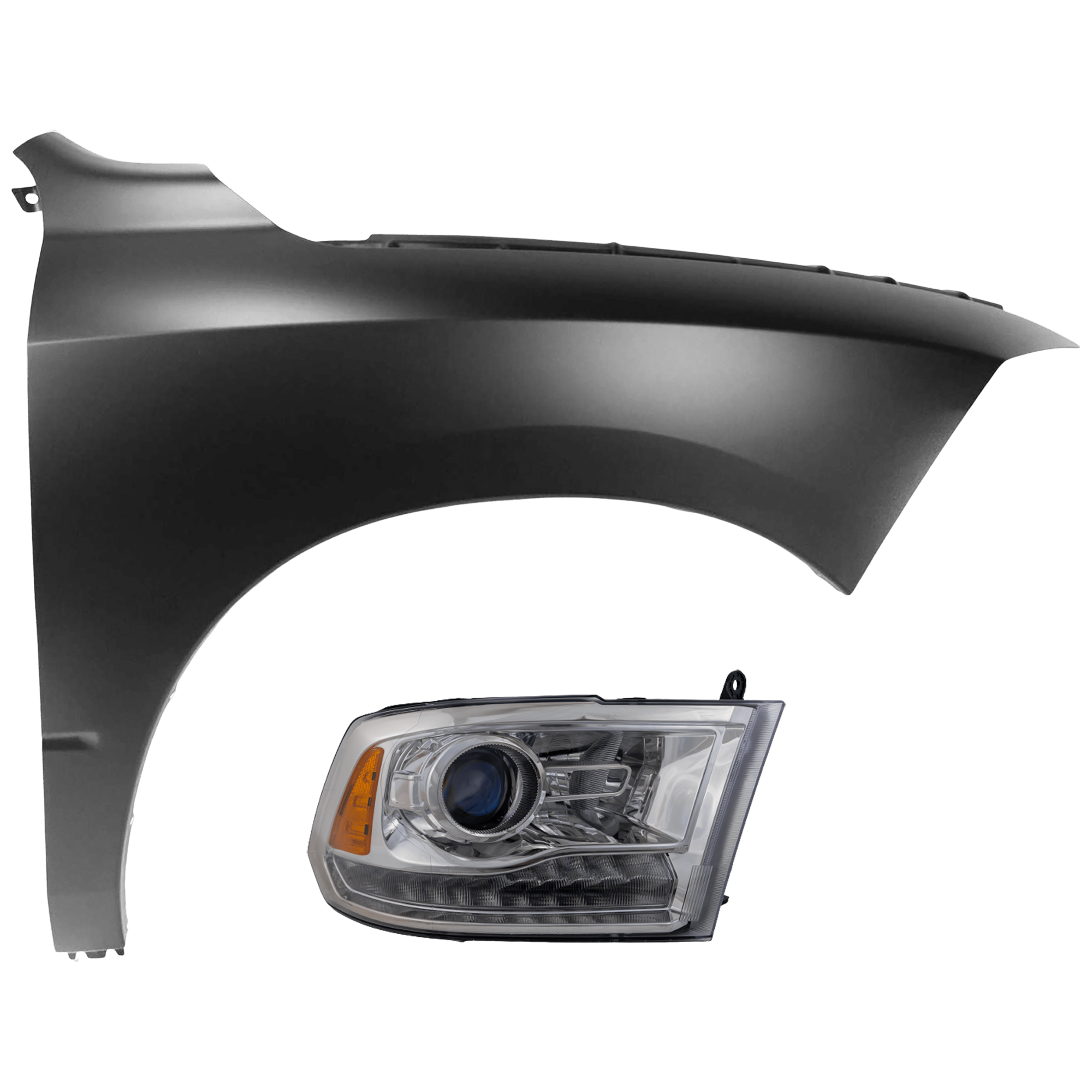 AM RAM FULL SIZE PICKUP 16-18 HEAD LAMP RH 2 pc Kit Assembly HID Xenon with Fender Includes 19-22-1500 Classic SKU KIT 071126-18 Partslink CH2503290 CH1241269 OEM 68324940AD 68054338AJ 68054338