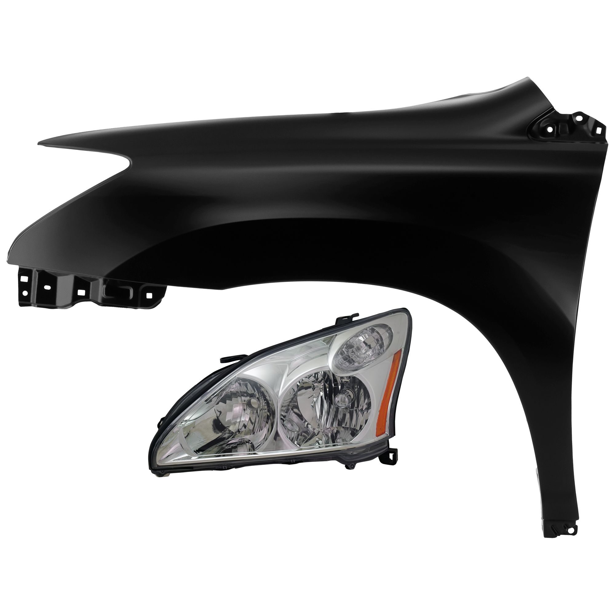 AM RX330-04-06 RX350-07-09 HEAD LAMP LH 2 pc Kit Lens and Housing Halogen with Fender SKU KIT 071126-201 Partslink LX2502123 LX1240110 OEM 8117048200-538020E010
