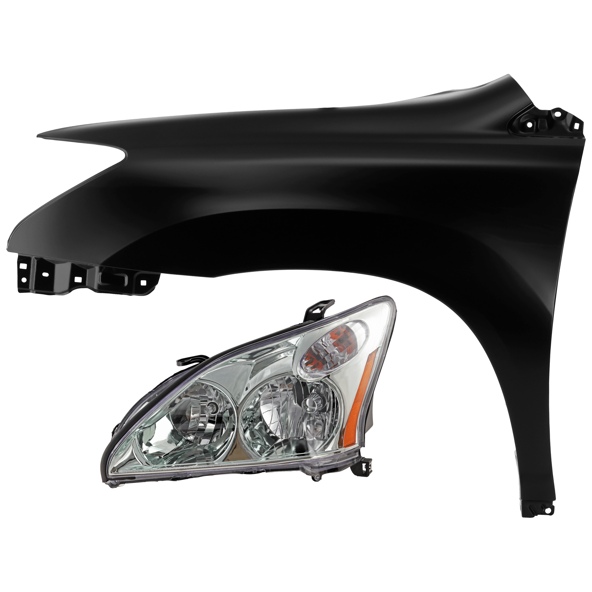 AM RX330-04-06 RX350-07-09 HEAD LAMP LH 2 pc Kit Assembly Halogen with Fender SKU KIT 071126-203 Partslink LX1240110 OEM 8117048200 PFM 538020E010
