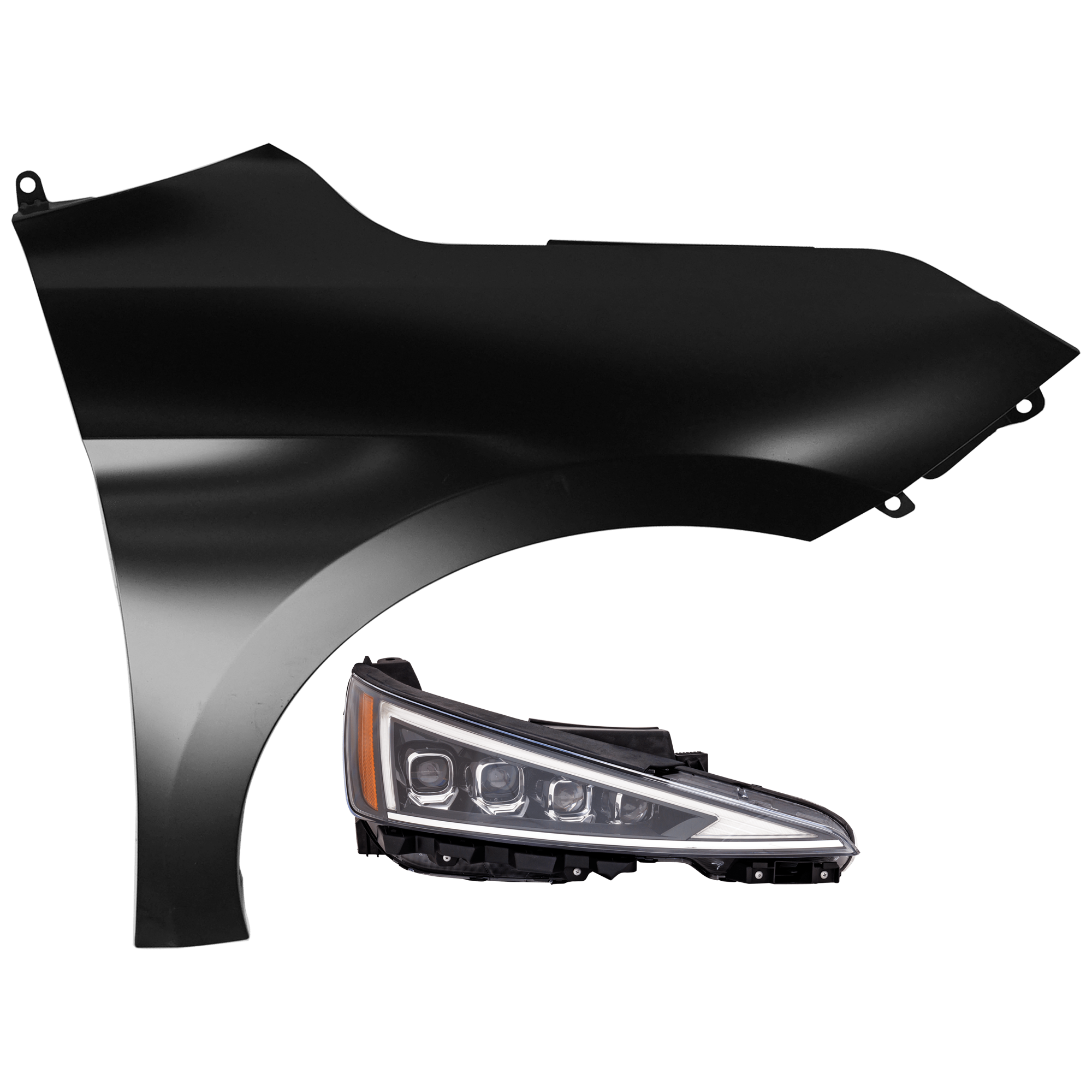 AM ELANTRA 19-20 HEAD LAMP RH 2 pc Kit Assembly LED with Fender SKU KIT 071126-214 Partslink HY2503245 HY1241176 OEM 92102F2740-66320F2500