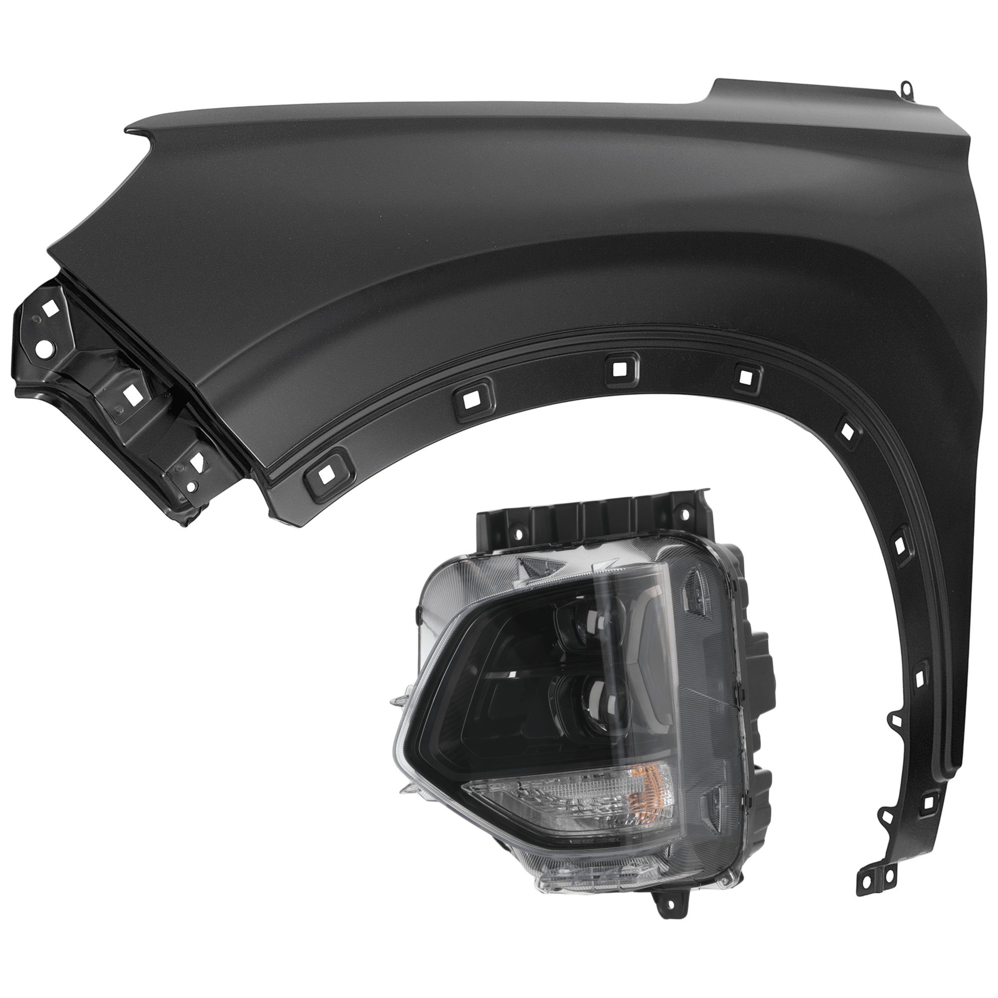 AM SANTA FE 19-20 HEAD LAMP LH 2 pc Kit Assembly LED with Fender CAPA SKU KIT 071126-215 Partslink HY2502237C HY1240173C OEM 92101S2100-66310S2000