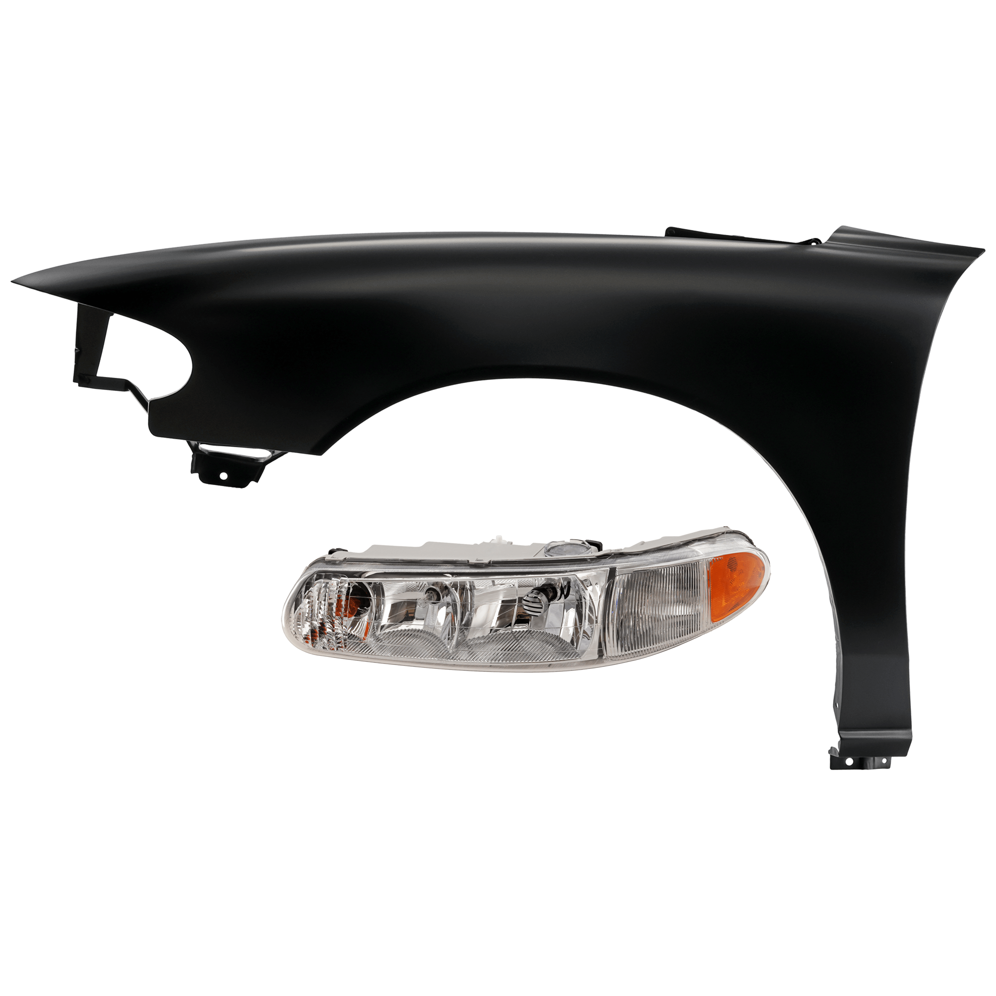 AM CENTURY 97-05 REGAL 97-04 HEAD LAMP LH 2 pc Kit Assembly Halogen with Fender SKU KIT 071126-217 Partslink GM2502183 GM1240259 OEM 19244639-12455103