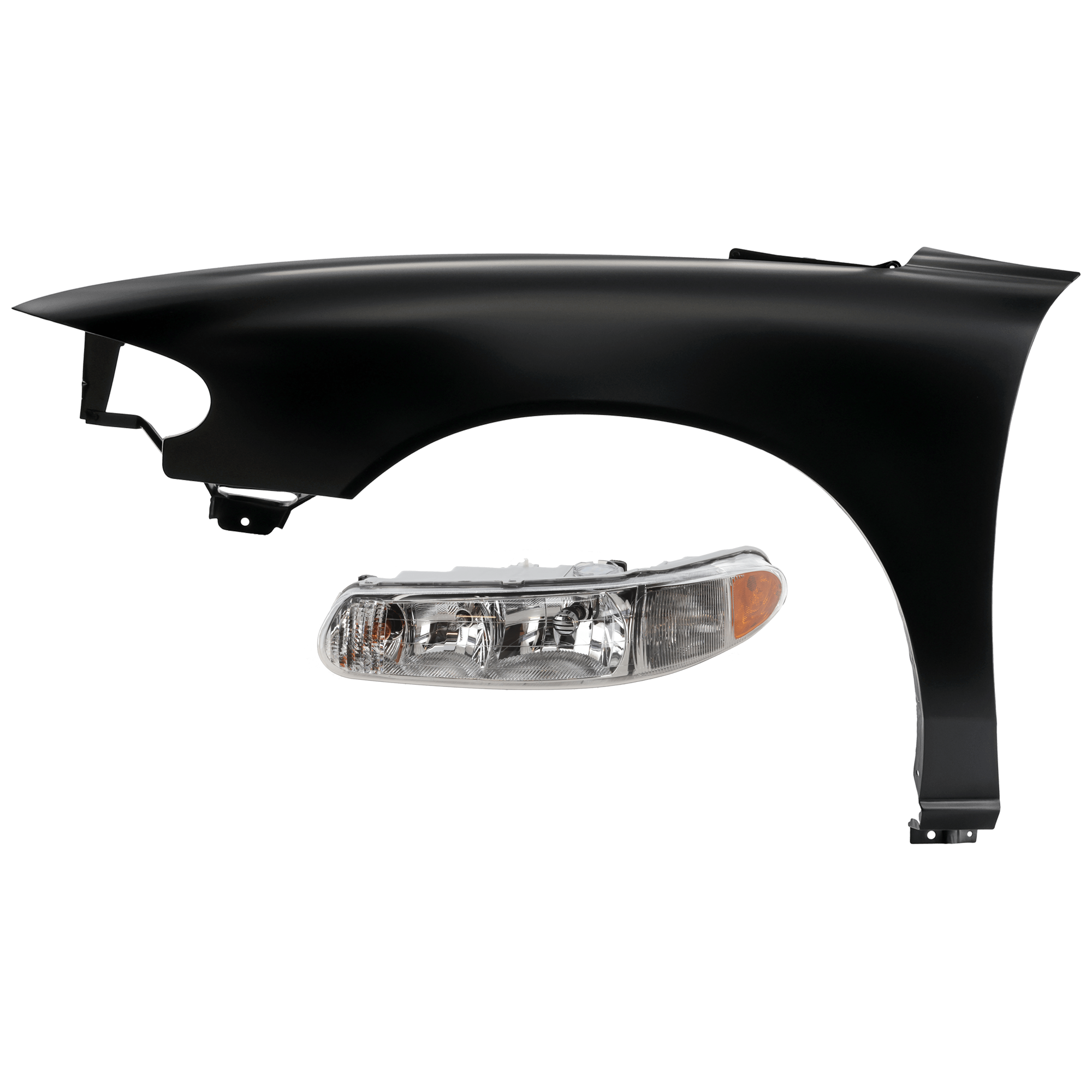 AM CENTURY 97-05 REGAL 97-04 HEAD LAMP LH 2 pc Kit Assembly Halogen with Fender SKU KIT 071126-218 Partslink GM2502182 GM1240259 OEM 19244639-12455103