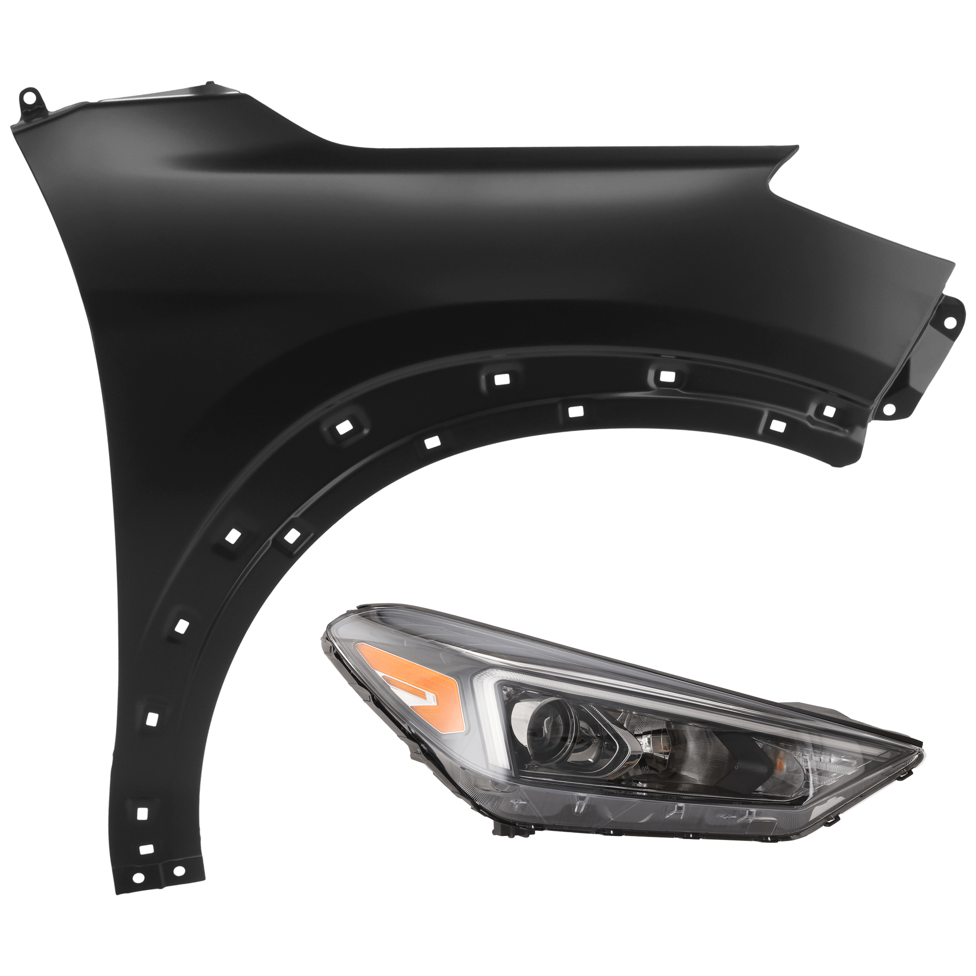 AM TUCSON 19-21 HEAD LAMP RH 2 pc Kit Assembly Halogen with Fender CAPA SKU KIT 071126-220 Partslink HY2503235C HY1241165C OEM 92102D3650-66321D3000