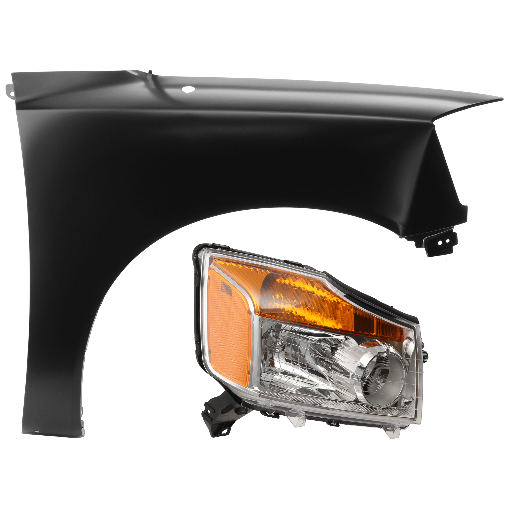 AM TITAN 08-15 HEAD LAMP RH 2 pc Kit Assembly Halogen with Fender SKU KIT 071126-232 Partslink NI2503168 NI1241182 OEM 260109FF0A F3100ZR1EA