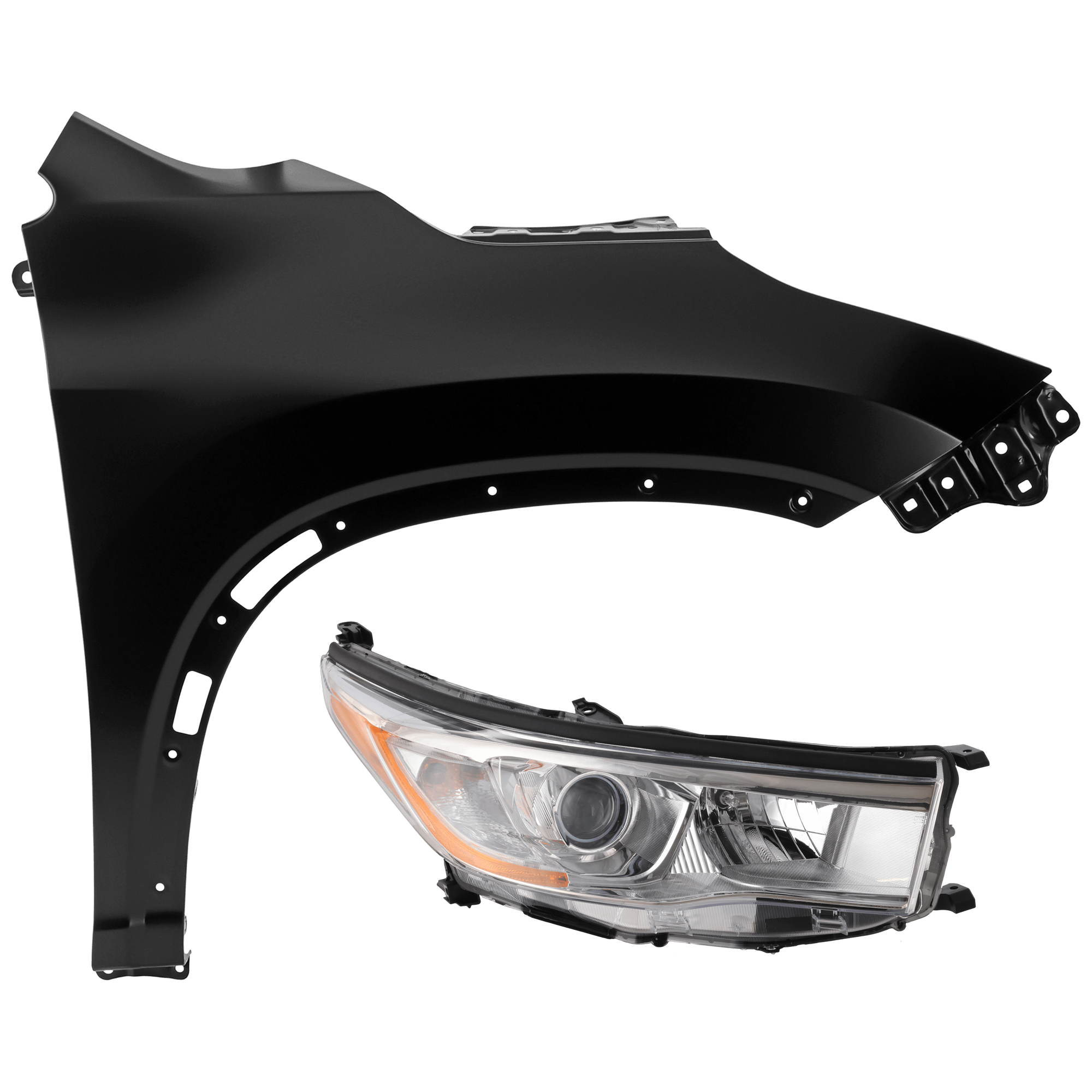 AM HIGHLANDER 14-16 HEAD LAMP RH 2 pc Kit Assembly Halogen with Fender SKU KIT 071126-242 Partslink TO2503221 TO1241251 OEM 811100E180-538010E110