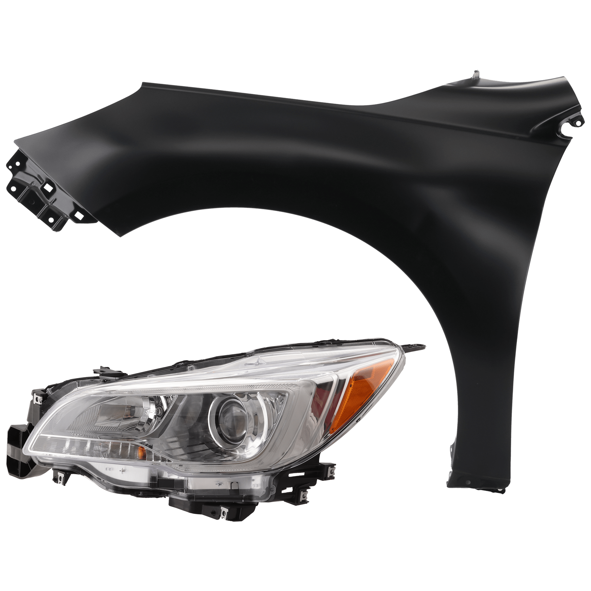 AM LEGACY 15-17 HEAD LAMP LH 2 pc Kit Assembly Halogen with Fender SKU KIT 071126-258 Partslink SU2502151 SU1240140 OEM 84001AL03A PFM 84001AL01A 5712