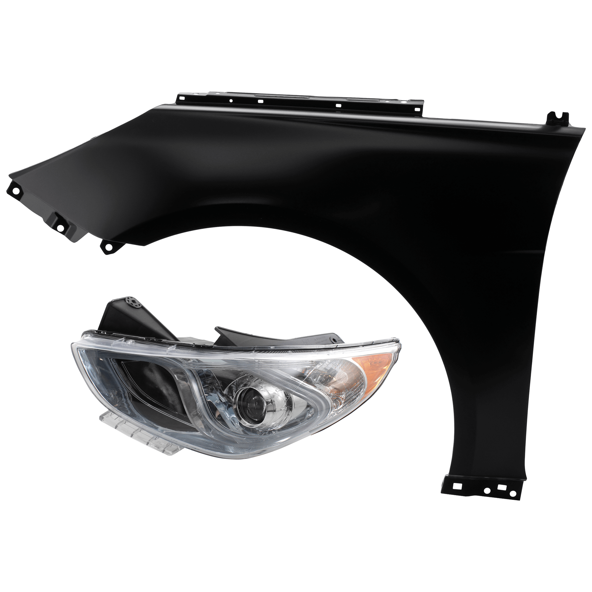 AM SONATA 11-15 HEAD LAMP LH 2 pc Kit Assembly Halogen with Fender SKU KIT 071126-25 Partslink HY2502177 HY1240151 OEM 921014R050-663113S000