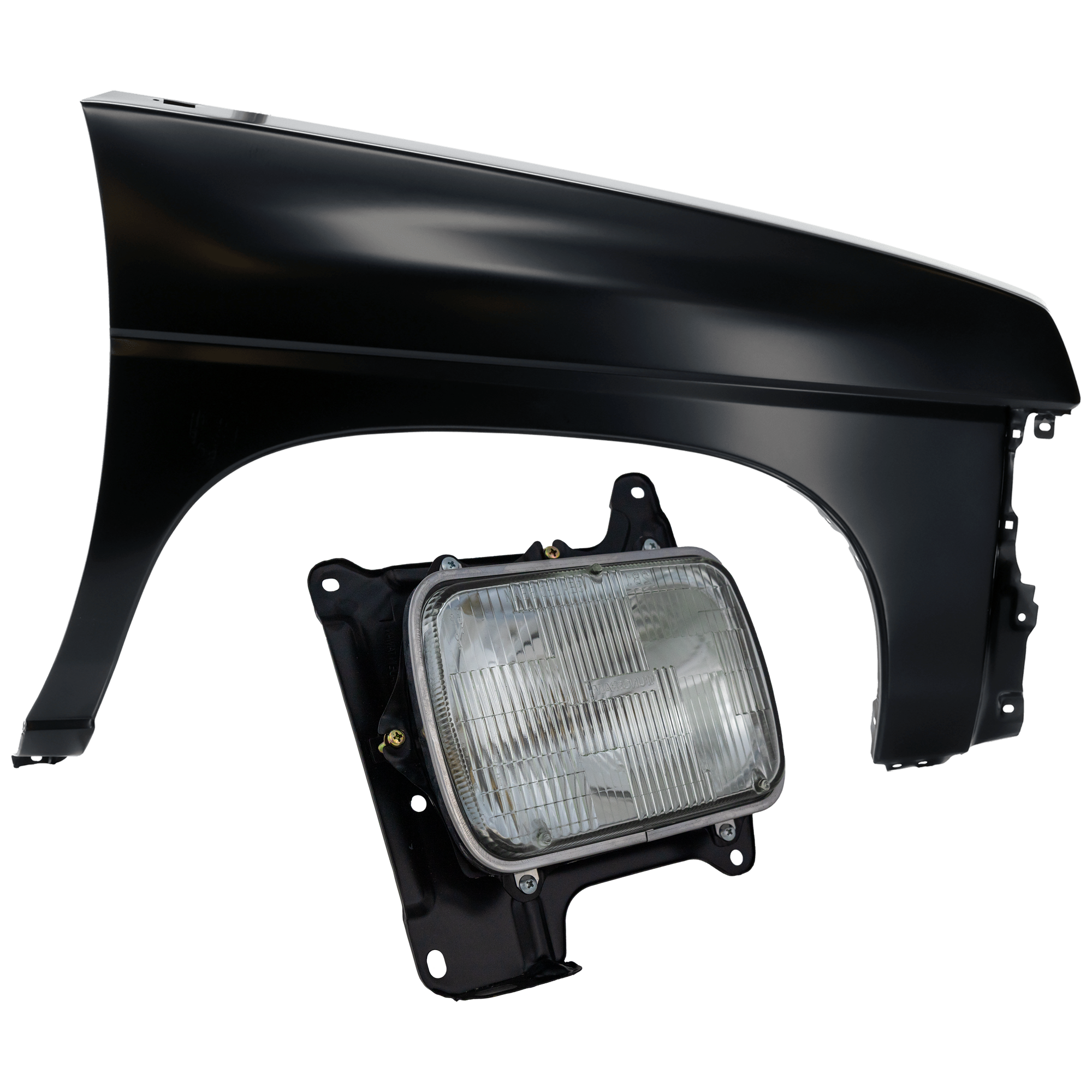 AM D21-89-94 PICKUP 95-97 HEAD LAMP RH 2 pc Kit Assembly Halogen with Fender SKU KIT 071126-265 Partslink NI2501103 NI1241121 OEM B601001G10-6311292G35