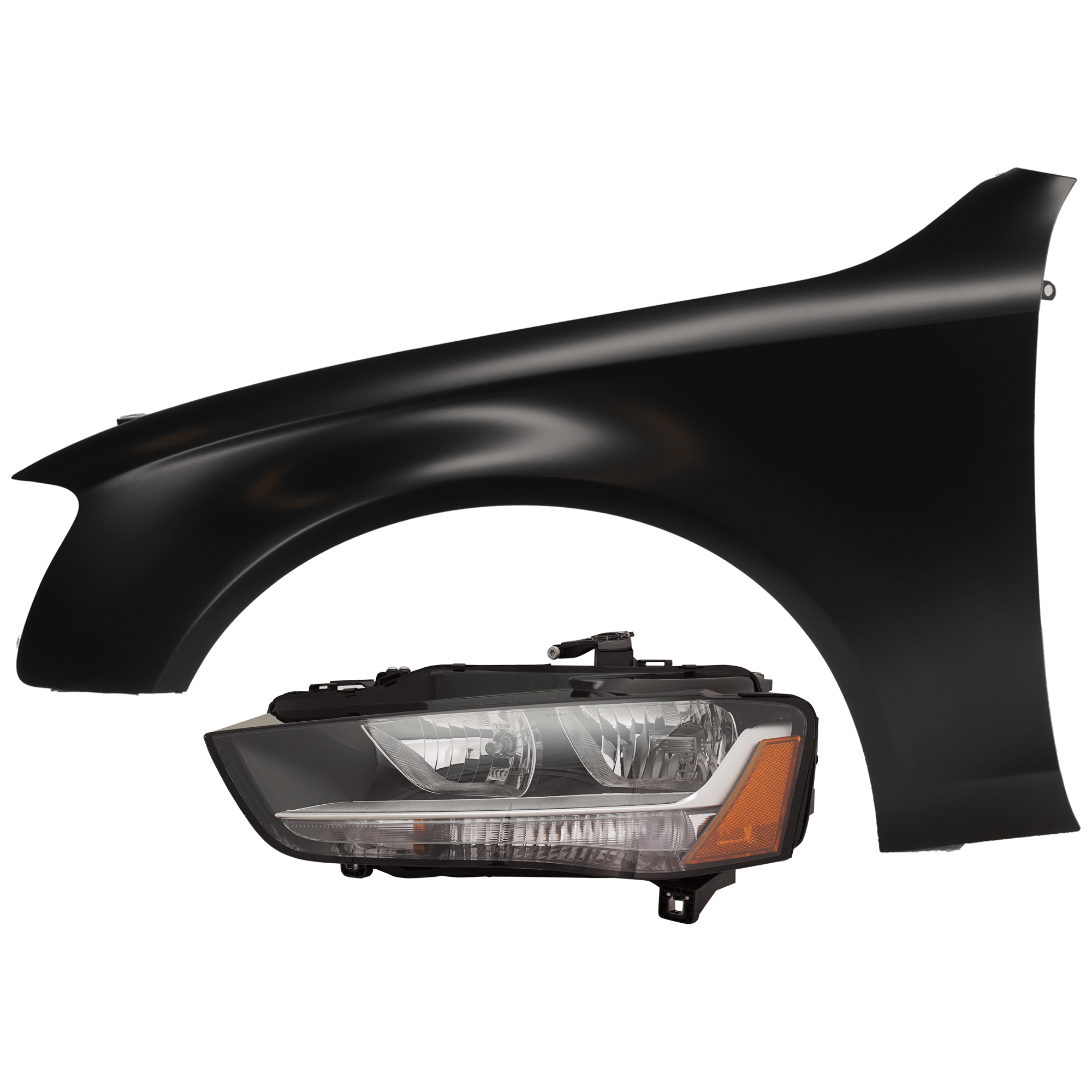 AM A4-13-16 S4-15-16 HEAD LAMP LH 2 pc Kit Assembly Halogen with Fender SKU KIT 071126-26 Partslink AU2502175 AU1240133 OEM 8K0941003AD 8K0821105J