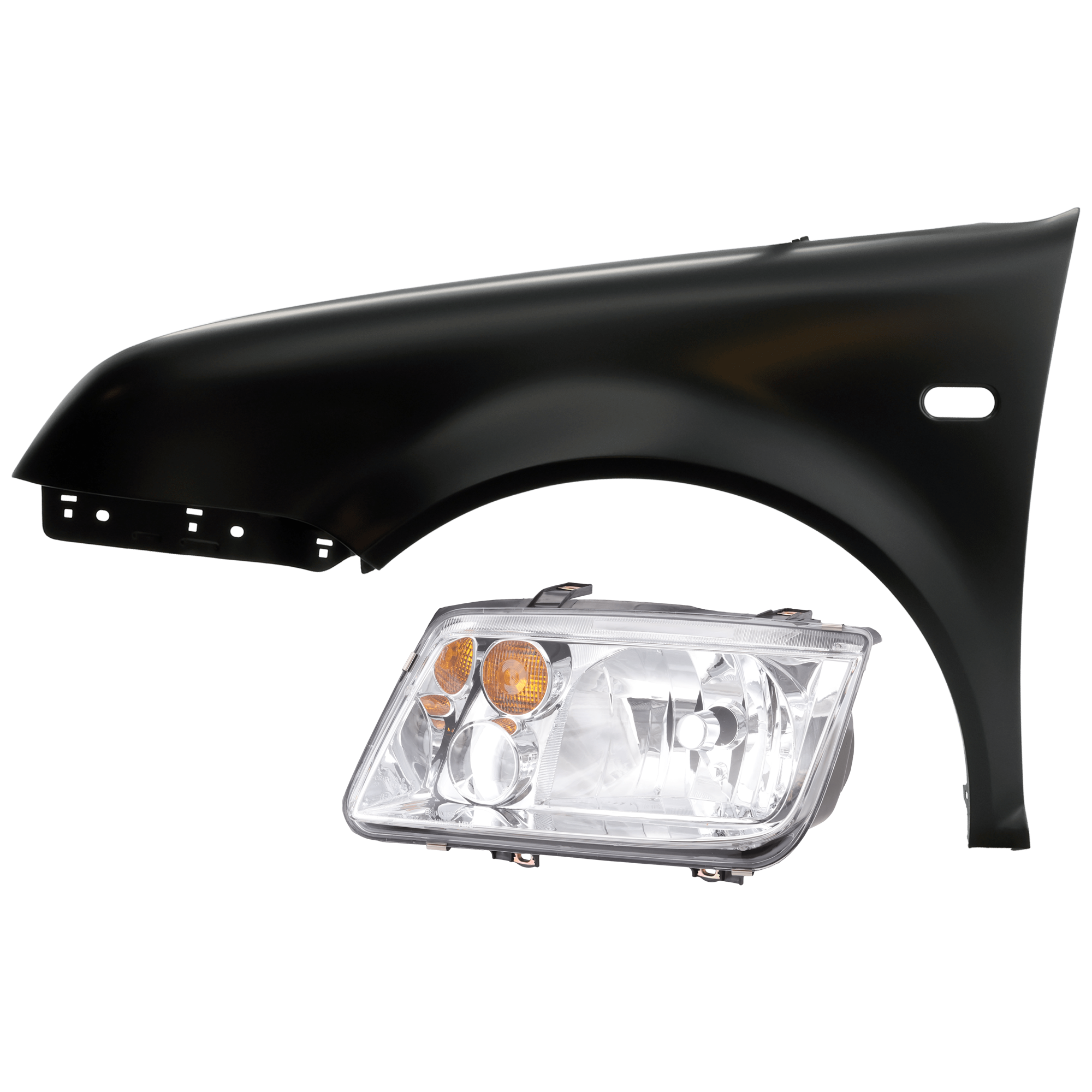 AM JETTA 02-05 HEAD LAMP LH 2 pc Kit Lens and Housing Halogen with Fender SKU KIT 071126-271 Partslink VW2502125 VW1240129 VW1240130 OEM 1J5941017BJ 1J5821021