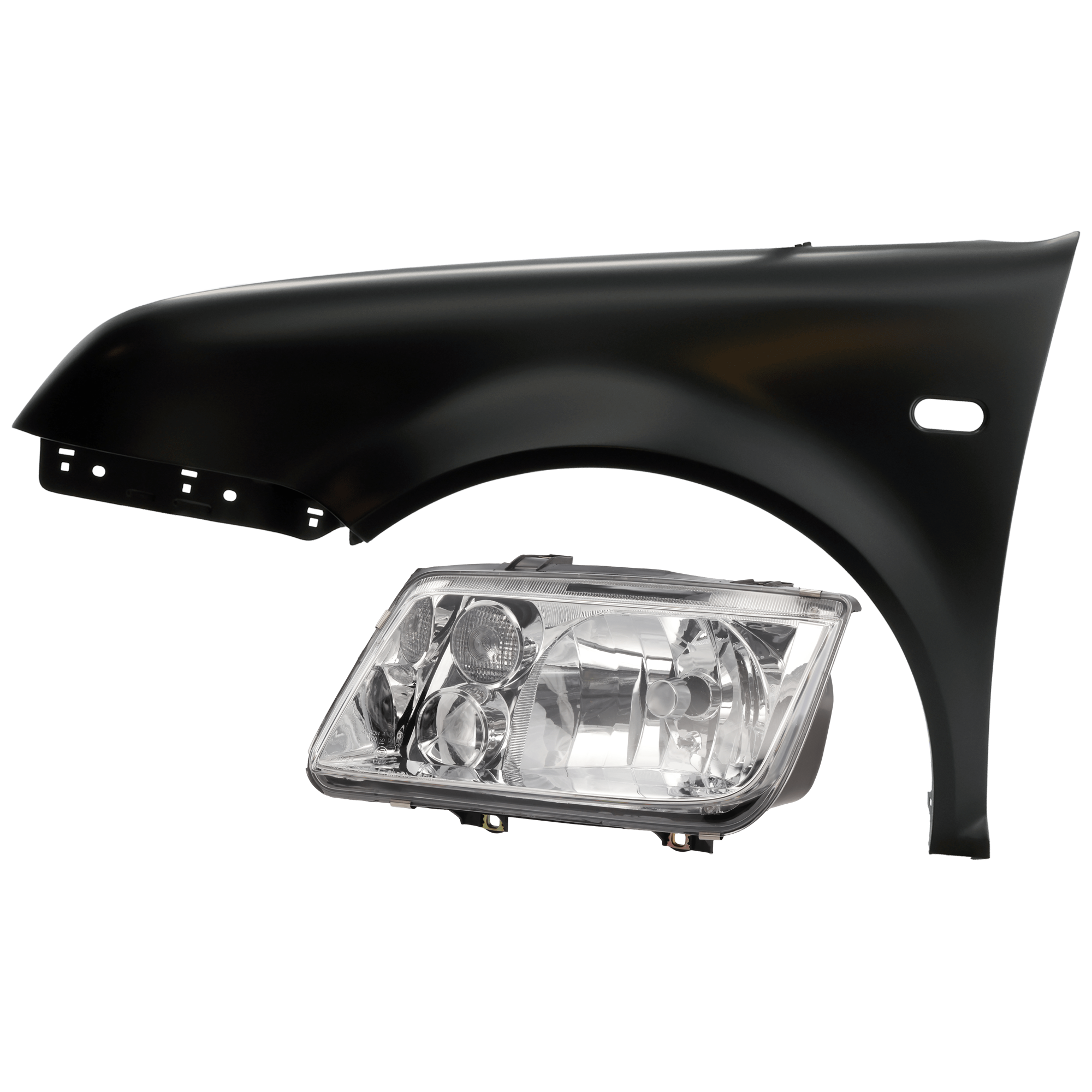 AM JETTA 99-02 HEAD LAMP LH 2 pc Kit Lens and Housing Halogen with Fender SKU KIT 071126-272 Partslink VW1240129 VW1240130 OEM 1J5941017AJ PFM 1J5821021