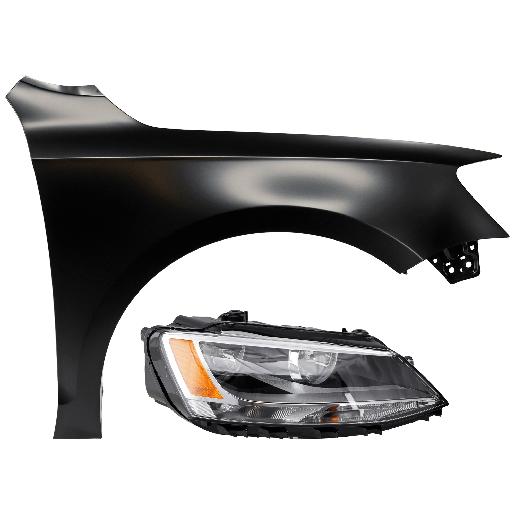 AM JETTA 11-16 HEAD LAMP RH 2 pc Kit Assembly Halogen with Fender CAPA SKU KIT 071126-281 Partslink VW2503146C VW1241142C OEM 5C7941006-5C6821106A