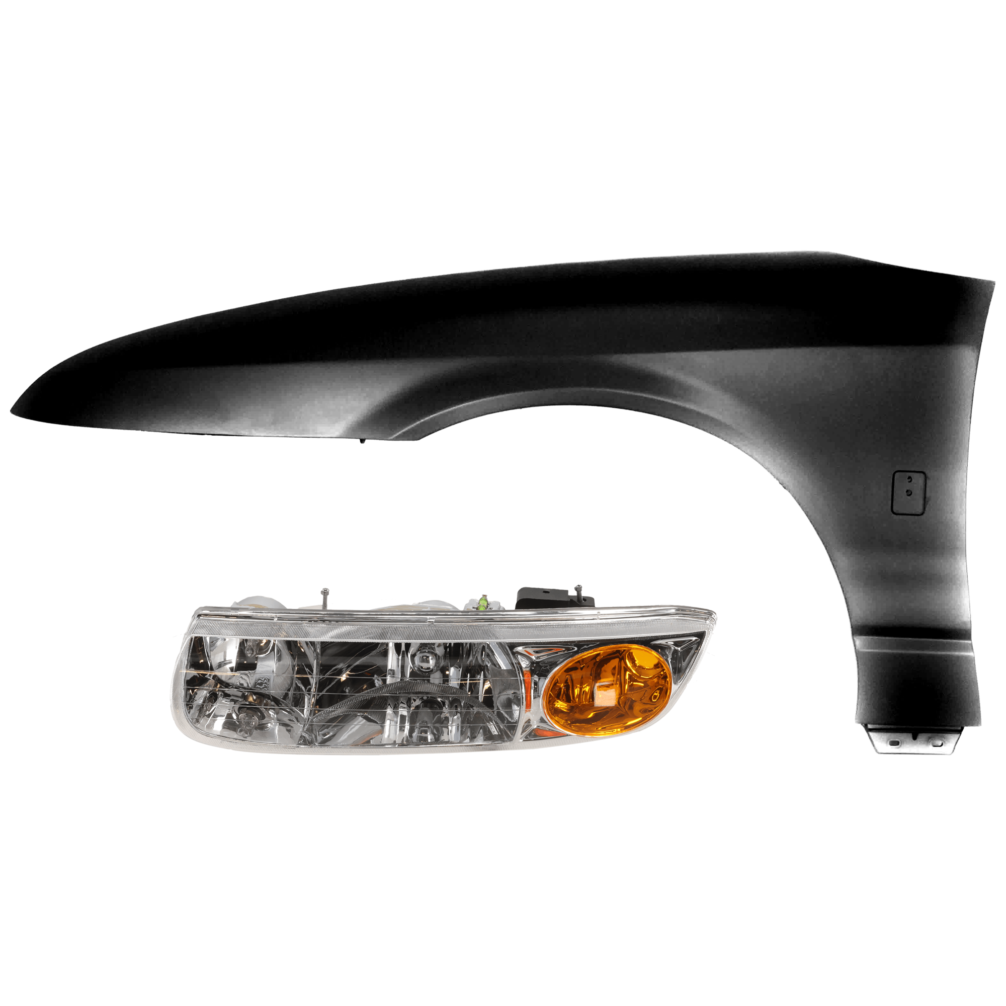 AM SATURN SL 00-02 HEAD LAMP LH 2 pc Kit Assembly Halogen with Fender SKU KIT 071126-294 Partslink GM2502206 GM1240276 OEM 21112455-21112217