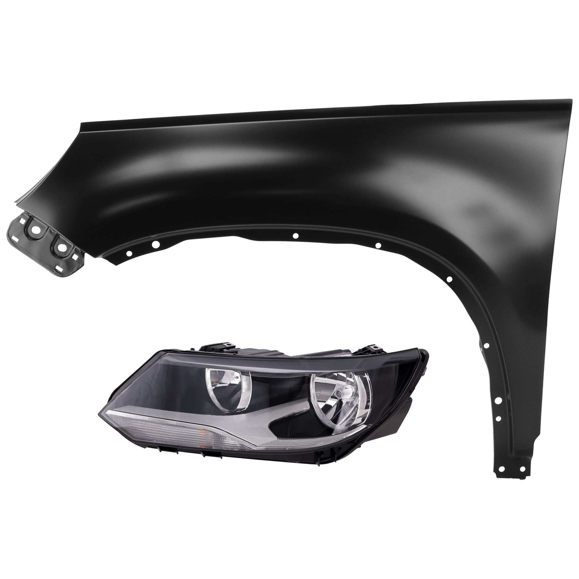AM TIGUAN 12-17 TIGUAN LIMITED 17-18 HEAD LAMP LH 2 pc Kit Assembly Halogen with Fender SKU KIT 071126-298 Partslink VW2502152 VW1240141 OEM 5N0941005-5N0821105A