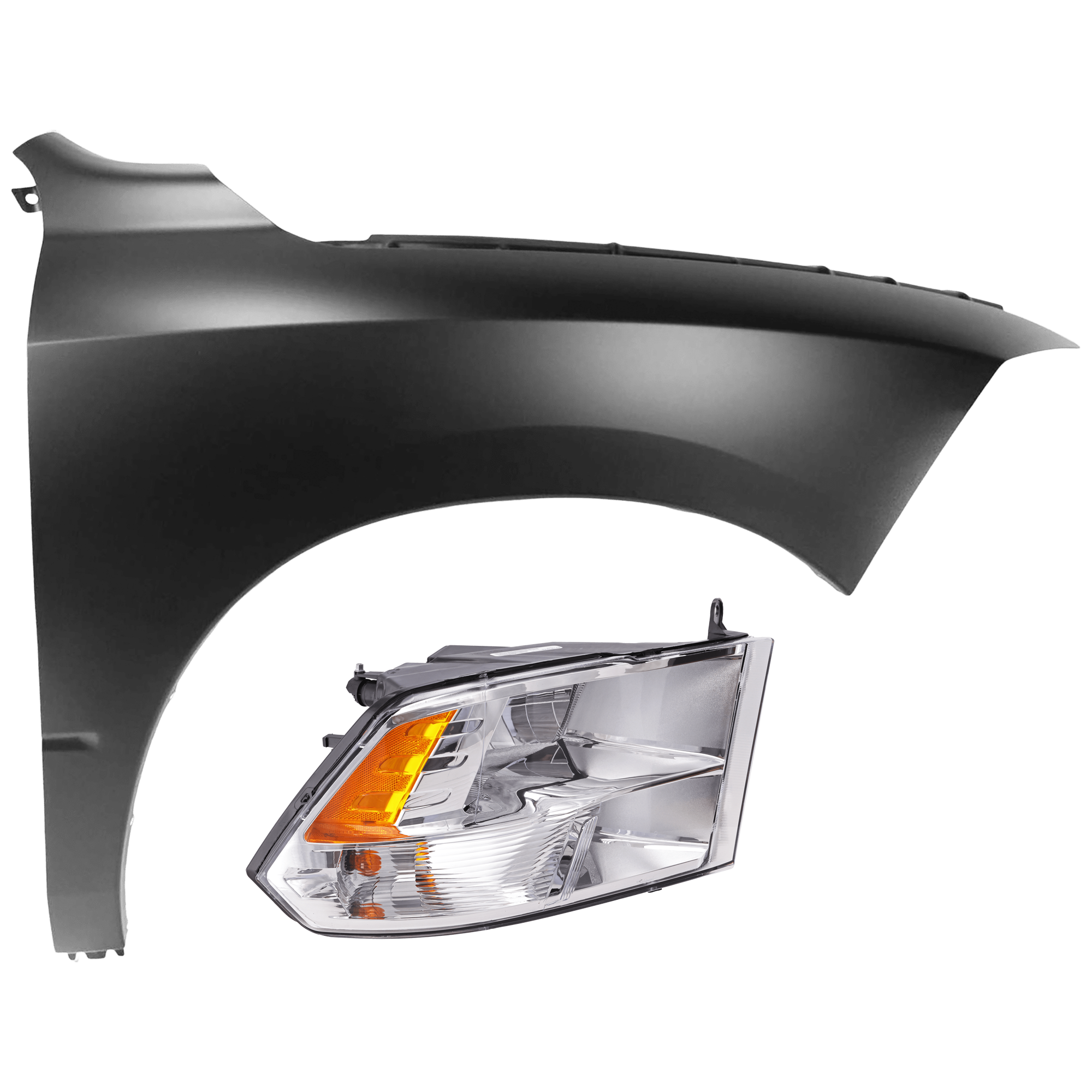 AM RAM FULL SIZE PICKUP 13-18 HEAD LAMP RH 2 pc Kit Assembly Halogen with Fender Includes 19-24-1500 Classic CAPA SKU KIT 071126-301 Partslink CH2503242C CH1241269C OEM 68096438AJ 68054338AJ 68054338