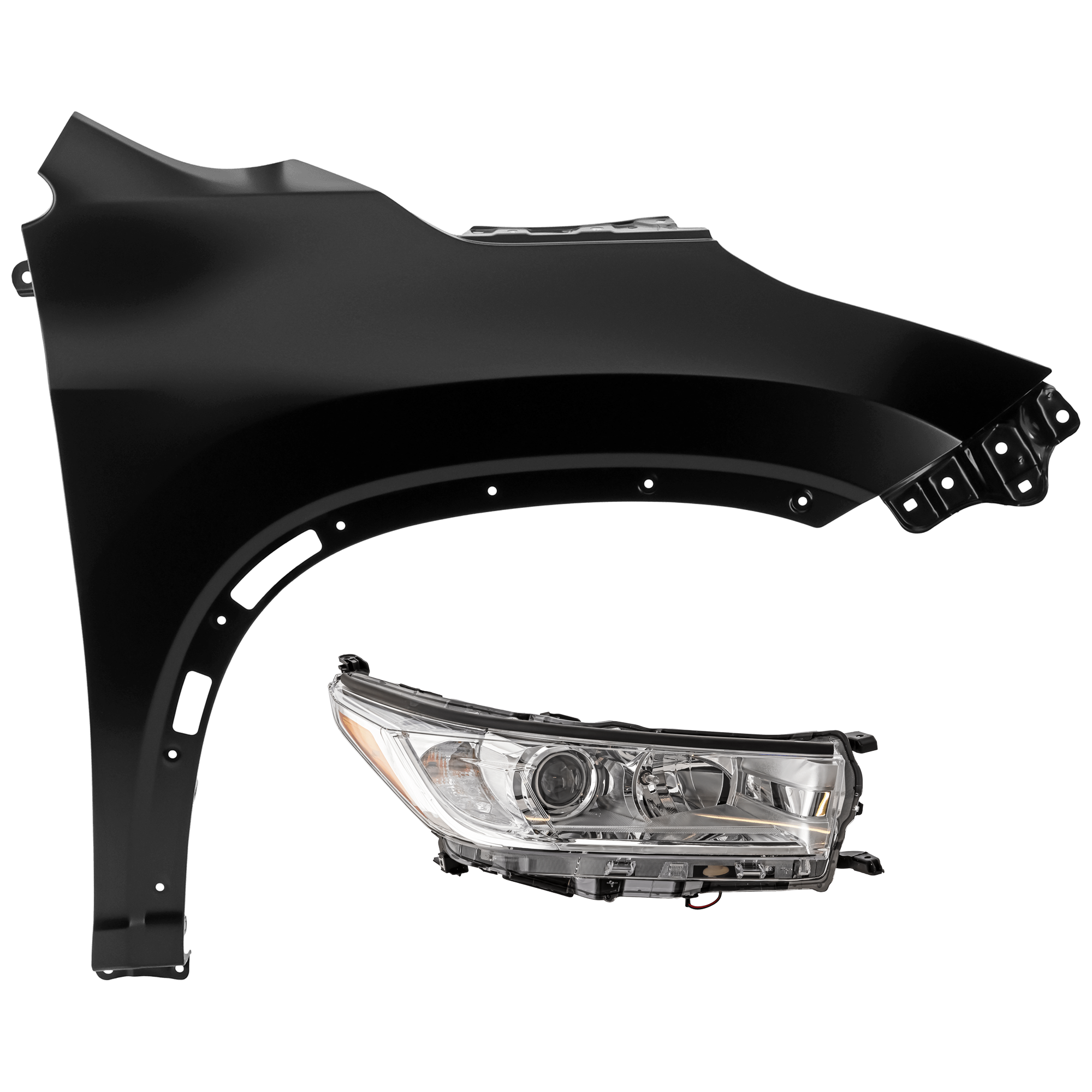 AM HIGHLANDER 17-19 HEAD LAMP RH 2 pc Kit Assembly Halogen with Fender SKU KIT 071126-309 Partslink TO2503251 TO1241251 OEM 811100E330-538010E110