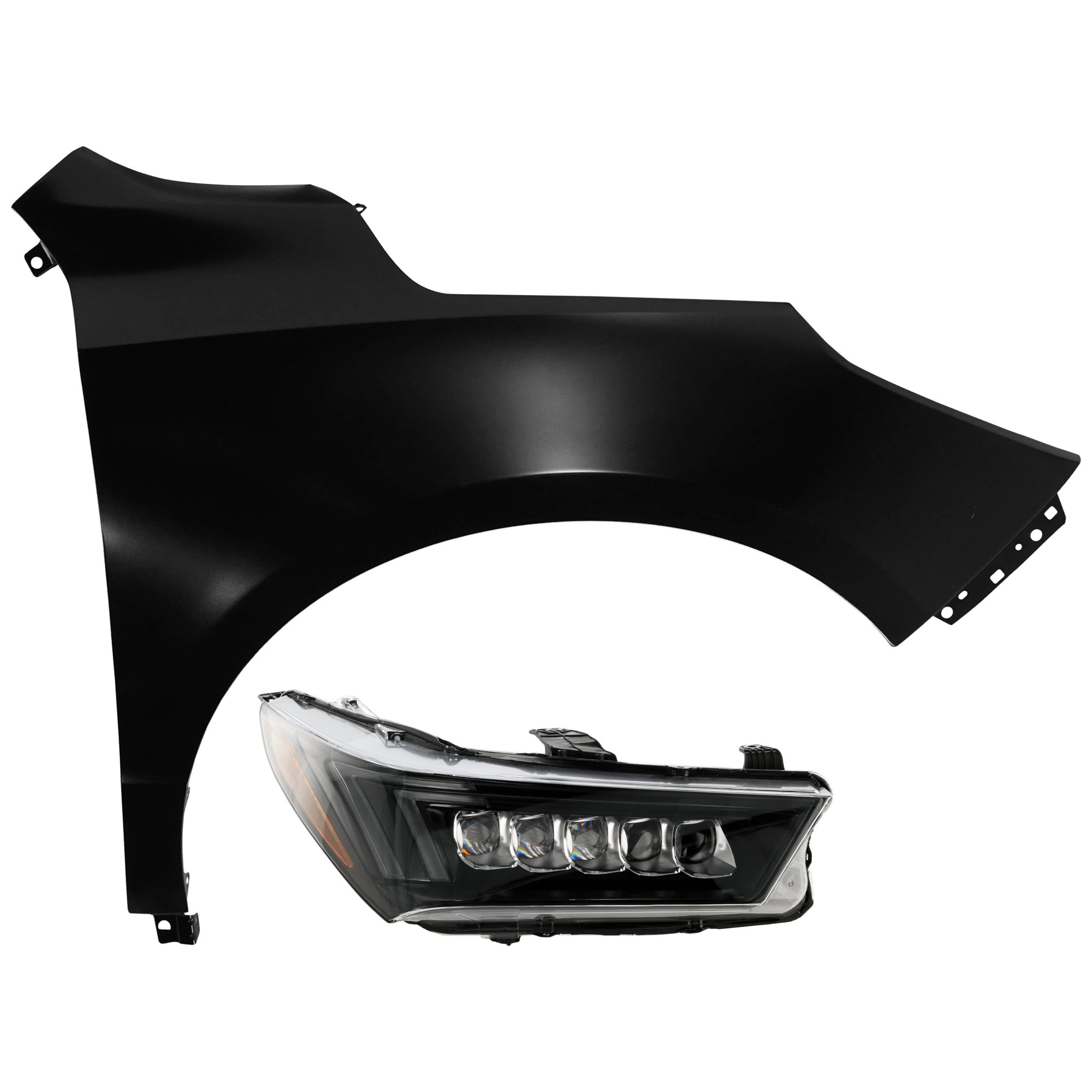 AM MDX 17-20 HEAD LAMP RH 2 pc Kit Assembly LED with Fender SKU KIT 071126-314 Partslink AC2503135 AC1241127 OEM 33100TZ5A91-60210TZ5A91ZZ