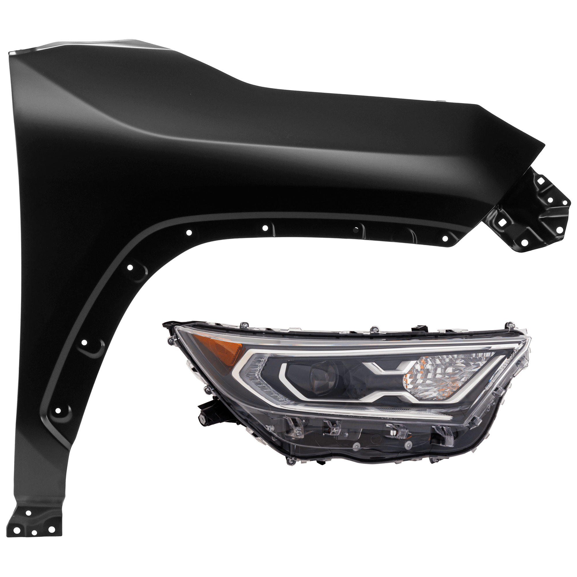 AM RAV4-19-21 HEAD LAMP RH 2 pc Kit Assembly LED with Fender SKU KIT 071126-326 Partslink TO2503292 TO1241275 OEM 811100R162-538110R130 PFM