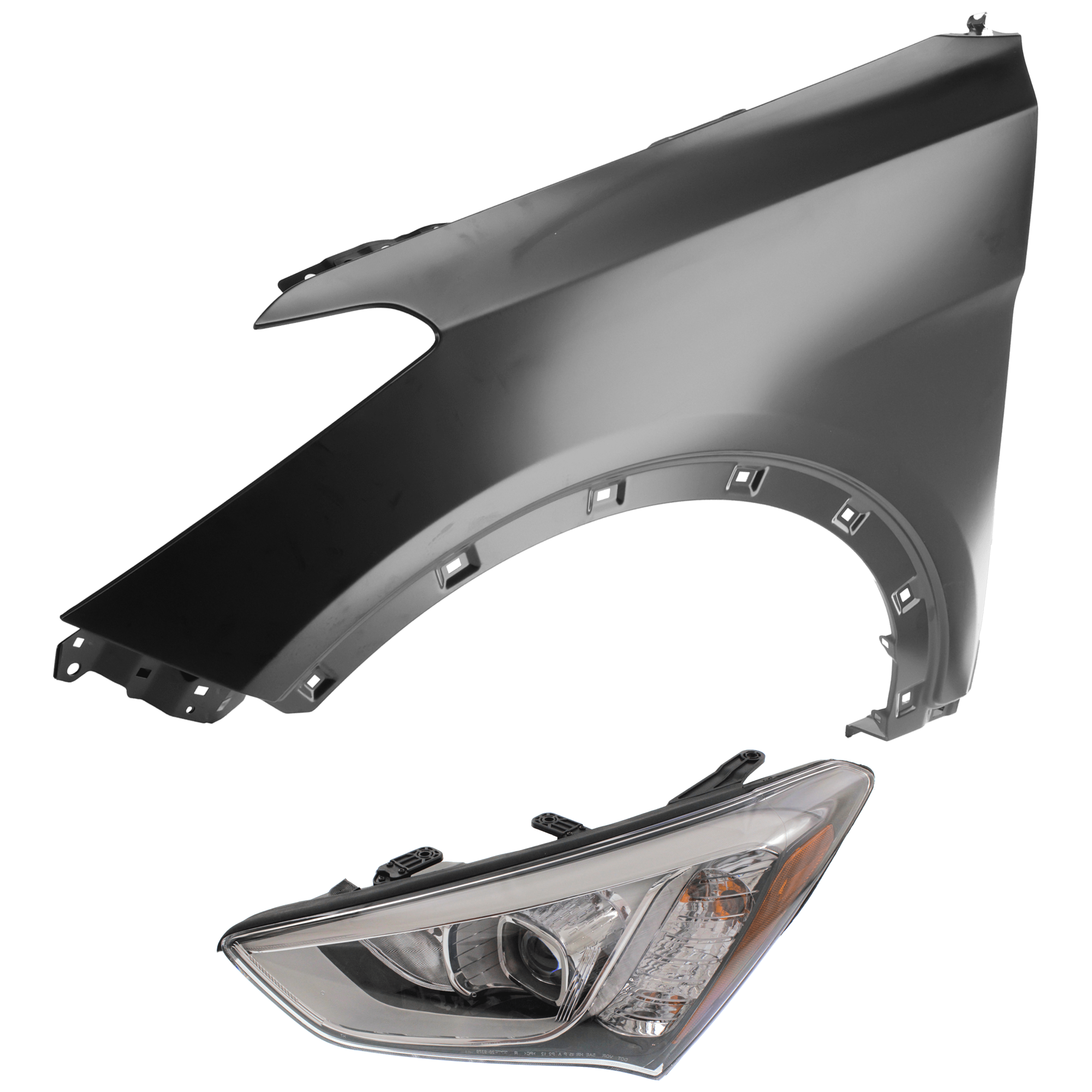 AM SANTA FE SPORT 13-16 HEAD LAMP LH 2 pc Kit Assembly Halogen with Fender SKU KIT 071126-344 Partslink HY2502169 HY1240160 HY1240159 OEM 921014Z010-66310B8000-663104Z0