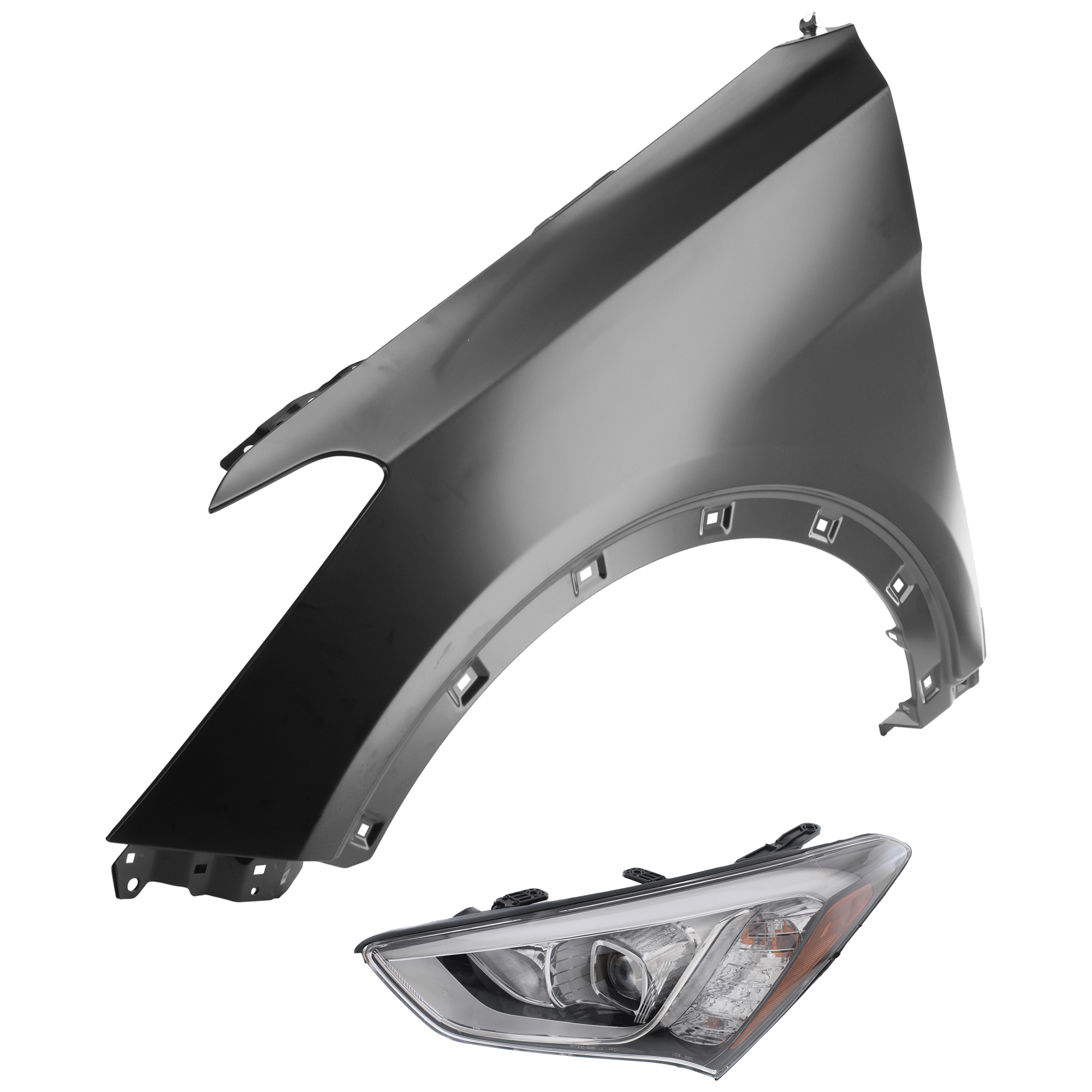 AM SANTA FE SPORT 13-16 HEAD LAMP LH 2 pc Kit Assembly HID Xenon with Fender SKU KIT 071126-345 Partslink HY2502179 HY1240160 HY1240159 OEM 921014Z100-66310B8000-663104Z0