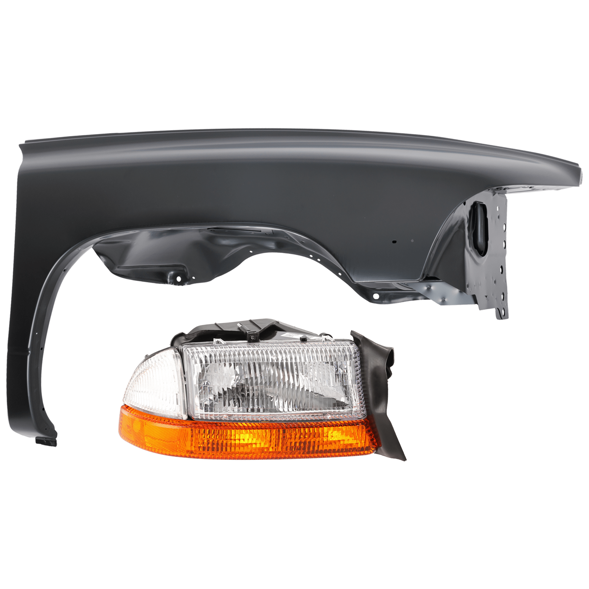 AM DAKOTA 98-04 DURANGO 98-03 HEAD LAMP RH 2 pc Kit Assembly Halogen with Fender SKU KIT 071126-347 Partslink CH2503122 CH1241212 OEM 55055110AI 55255030AF