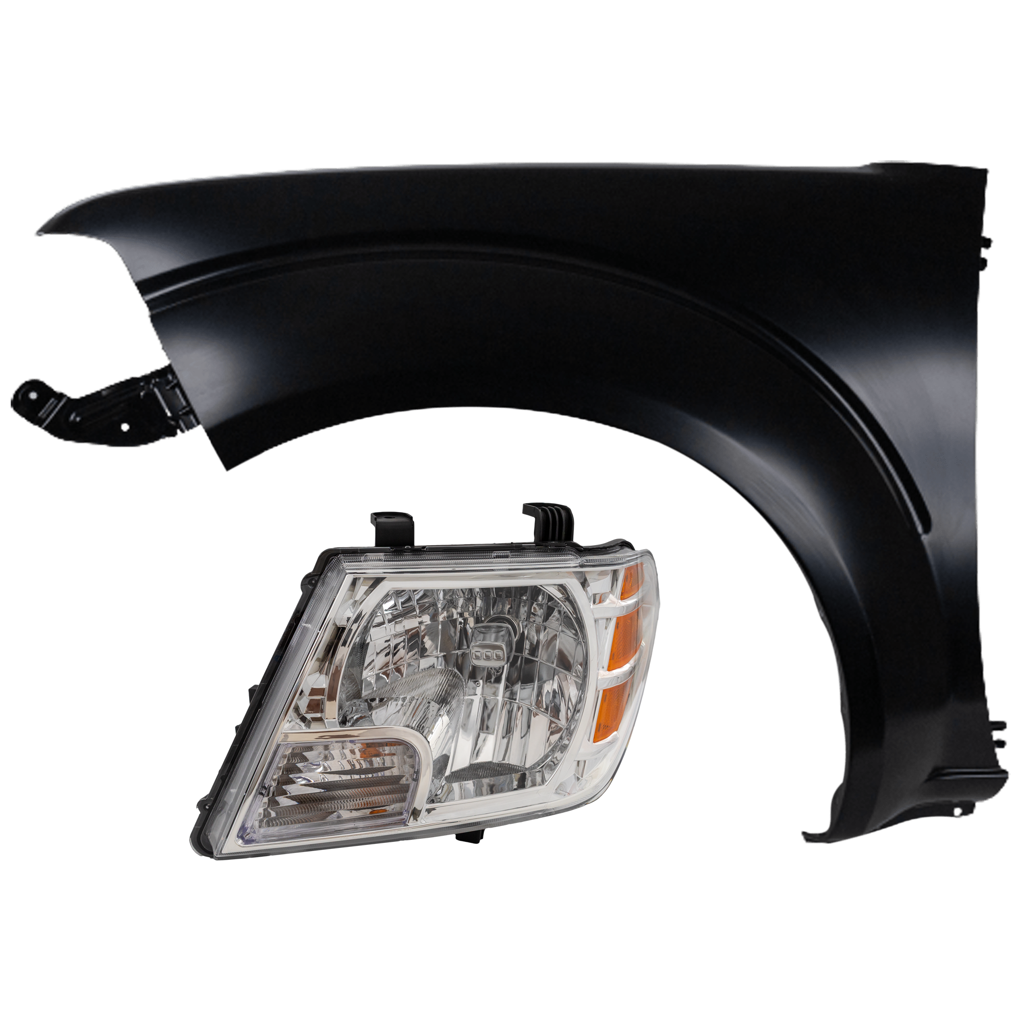 AM FRONTIER 09-21 HEAD LAMP LH 2 pc Kit Assembly Halogen with Fender CAPA SKU KIT 071126-34 Partslink NI2502188C NI1240184C OEM 26060ZL40B 63101ZL15A