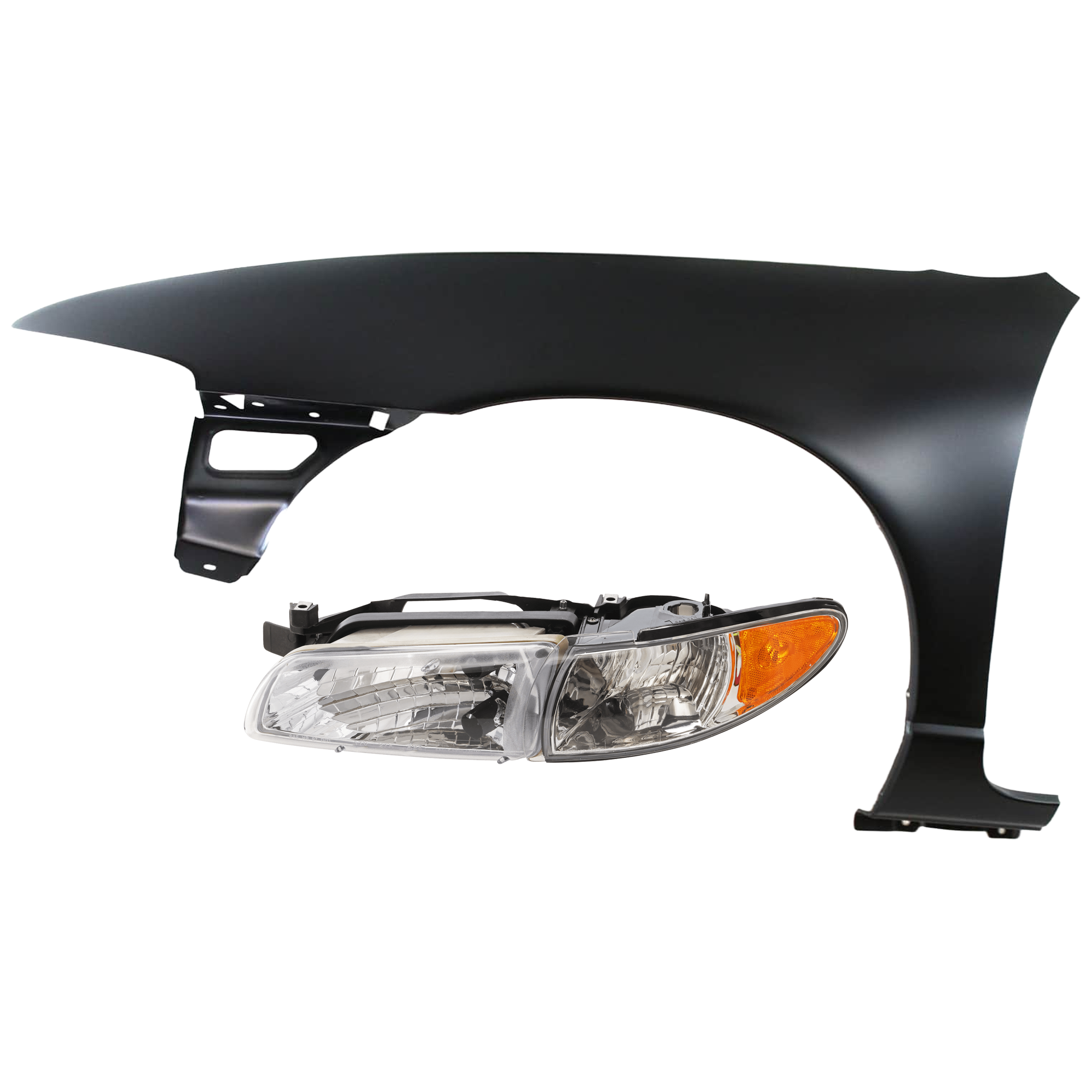 AM GRAND PRIX 97-03 HEAD LAMP LH 2 pc Kit Assembly Halogen with Fender SKU KIT 071126-35 Partslink GM2502170 GM1240256 OEM 19149891-12528521