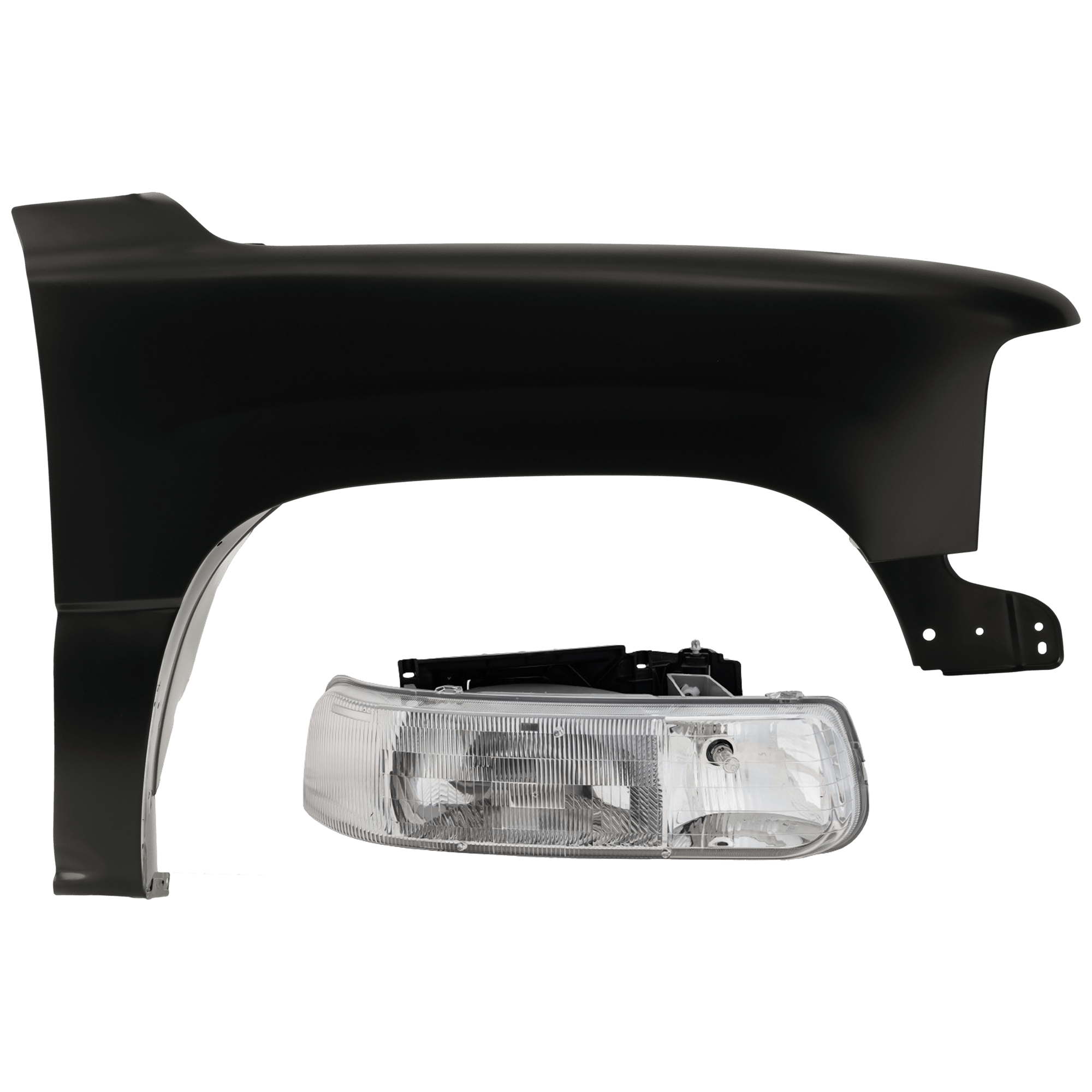 AM SILVERADO 99-02 TAHOE 00-06 HEAD LAMP RH 2 pc Kit Assembly Halogen with Fender SKU KIT 071126-56 Partslink GM2503187 GM1241267 OEM 16526134-12476220