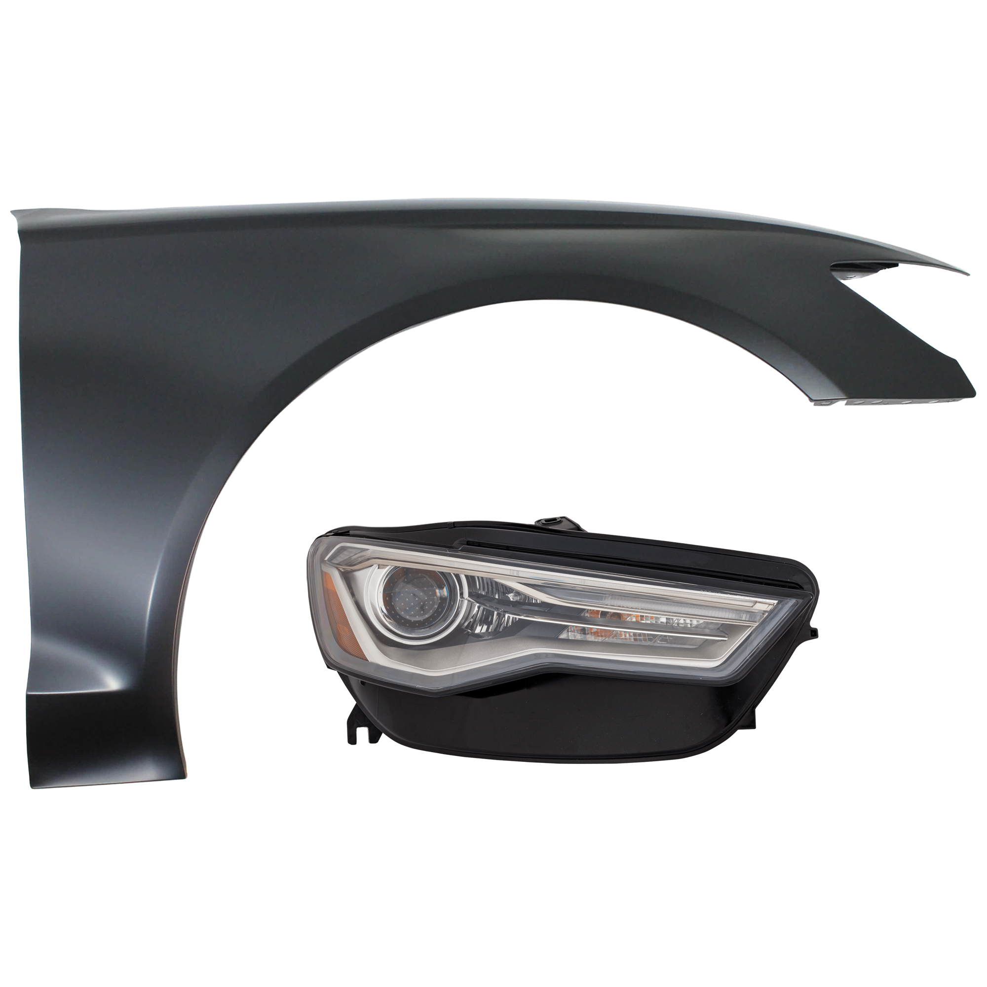 AM A6 S6-16-18 HEAD LAMP RH 2 pc Kit Lens and Housing HID Xenon with Fender SKU KIT 071126-57 Partslink AU2503195 AU1241126 OEM 4G0941044H 4G0821102 PFM
