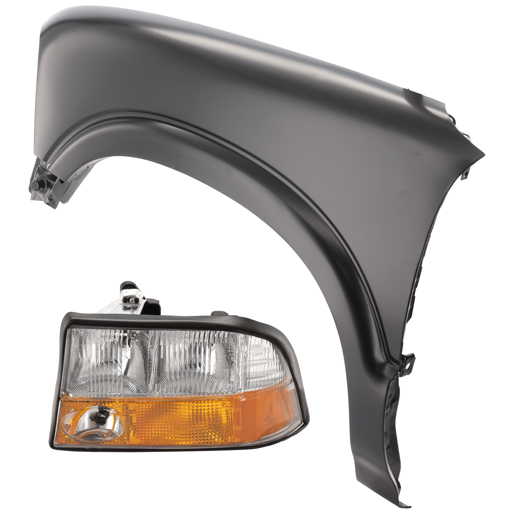 AM JIMMY 98-05 SONOMA 98-04 HEAD LAMP LH 2 pc Kit Assembly Halogen with Fender SKU KIT 071126-61 Partslink GM2502173 GM1240184 OEM 16526225-12377871