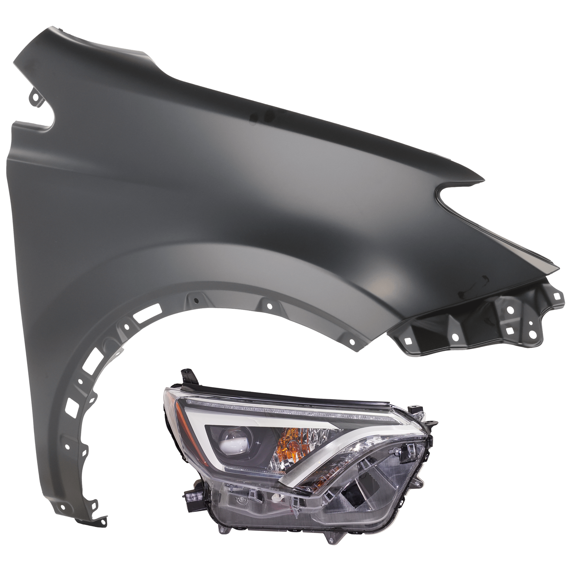 AM RAV4-16-18 HEAD LAMP RH 2 pc Kit Assembly LED with Fender SKU KIT 071126-63 Partslink TO1241244 TO1241245 OEM 8114542670 PFM 538010R070-5380