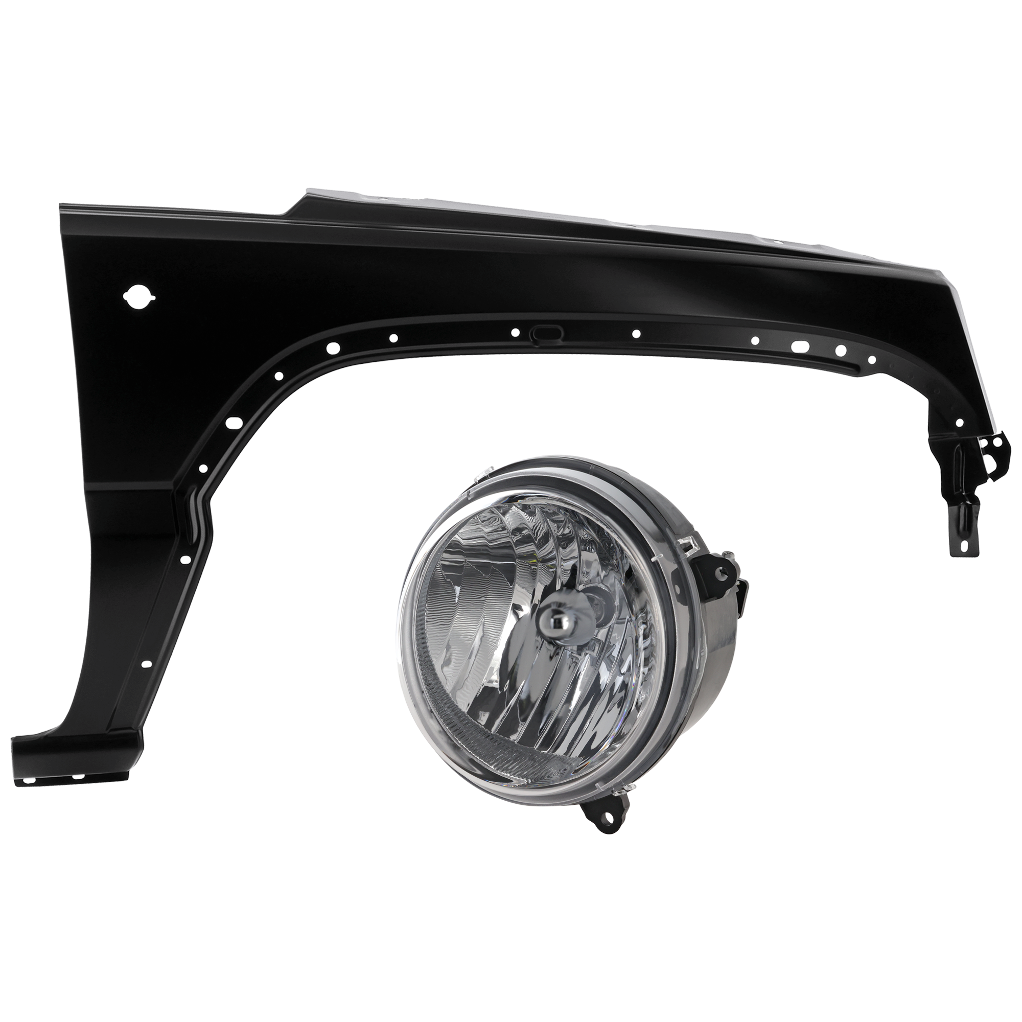 AM LIBERTY 05-07 HEAD LAMP RH 2 pc Kit Assembly Halogen with Fender SKU KIT 071126-64 Partslink CH2503156 CH1241248 OEM 55157140AA 55360598AB