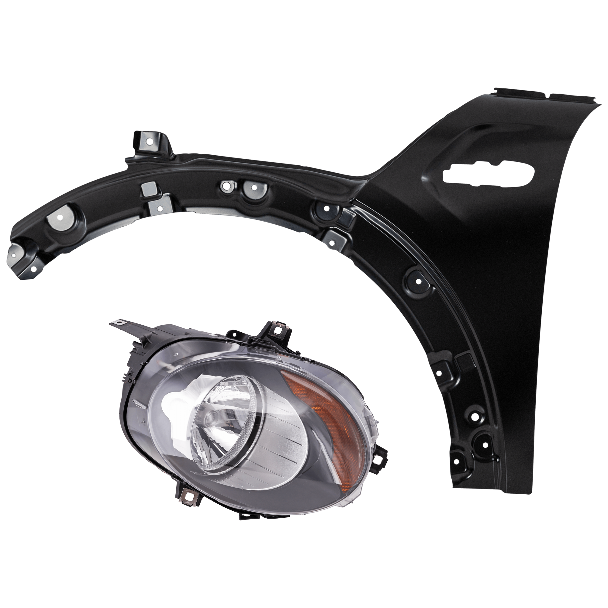 AM COOPER 14-18 HEAD LAMP LH 2 pc Kit Assembly Halogen with Fender SKU KIT 071126-67 Partslink MC1240104 OEM 63117401599 PFM 41007374521