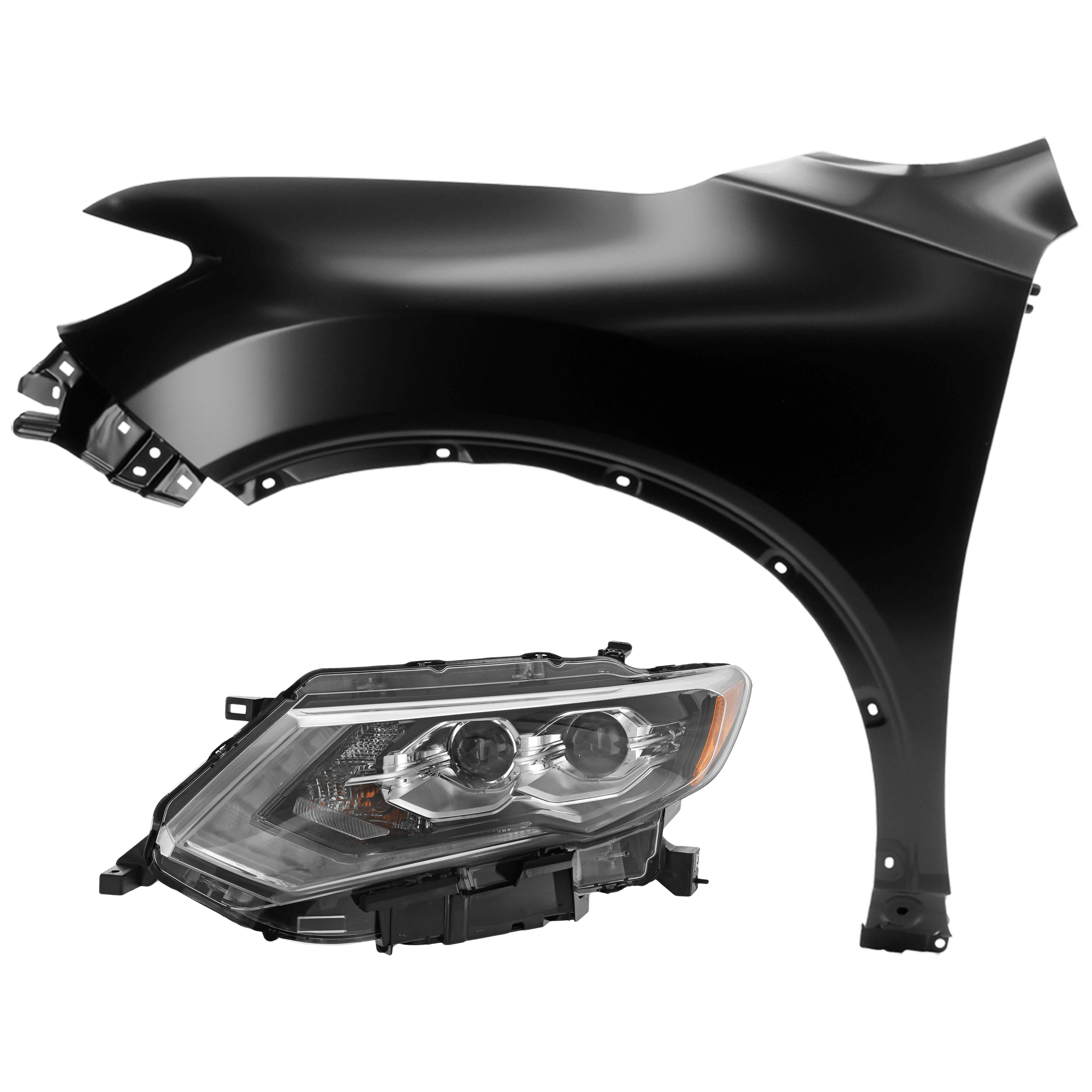 AM ROGUE 19-20 HEAD LAMP LH 2 pc Kit Assembly LED with Fender SKU KIT 071126-69 Partslink NI2502272 NI1240212 OEM 260606FL7A 631016FL0A