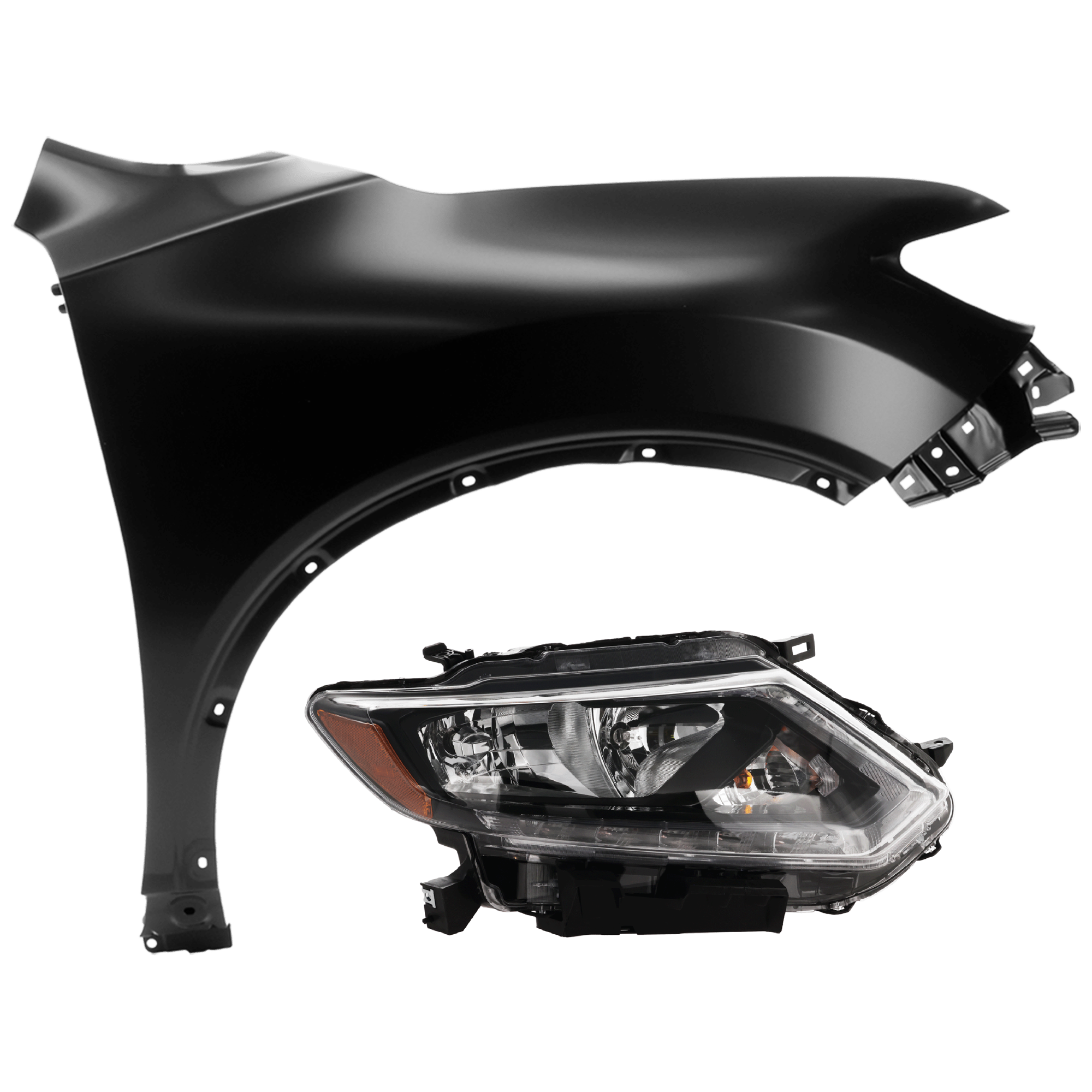 AM ROGUE 14-16 HEAD LAMP RH 2 pc Kit Assembly Halogen with Fender CAPA SKU KIT 071126-70 Partslink NI2503226C NI1241212C OEM 260104BA2A 631006FL0A