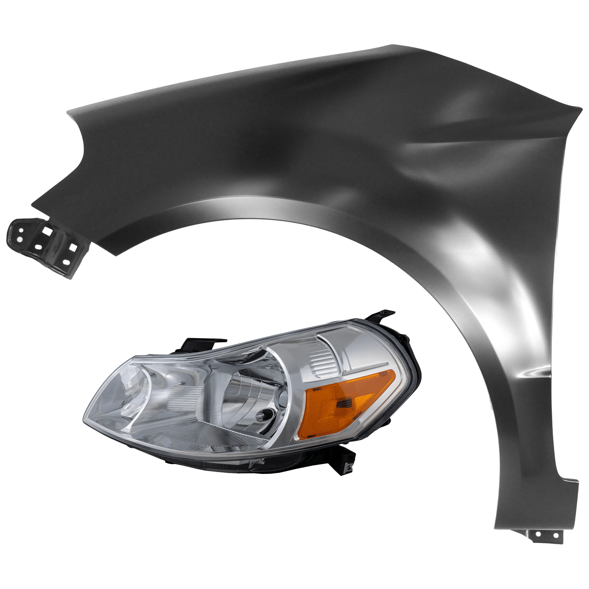 AM SX4-08-13 HEAD LAMP LH 2 pc Kit Lens and Housing Halogen with Fender SKU KIT 071126-72 Partslink SZ2518106 SZ1240124 OEM 3532080J20-5770080820